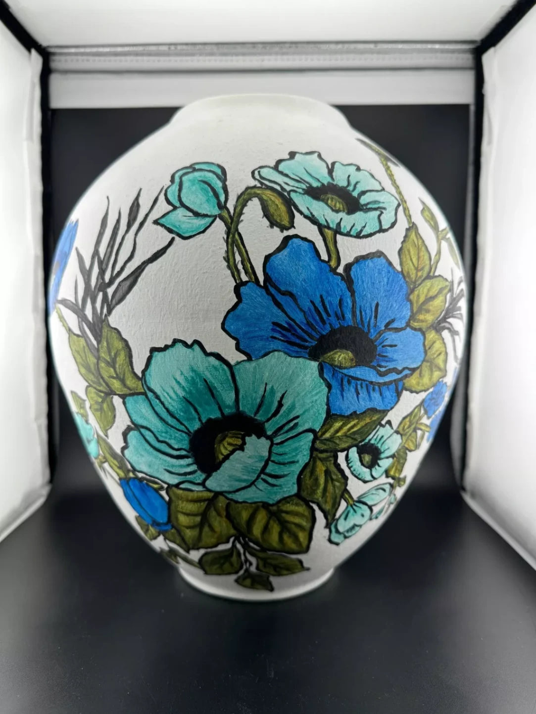 Large Hand-Painted Ceramic Vase Blue Poppy