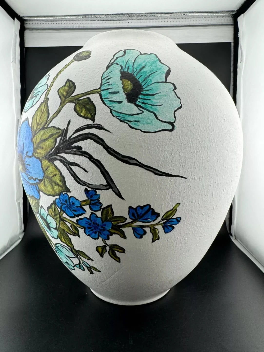 Large Hand-Painted Ceramic Vase Blue Poppy