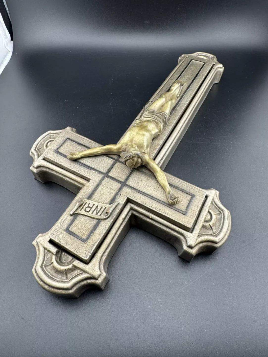 Large Resin & Brass Gold-tone Crucifix Vintage