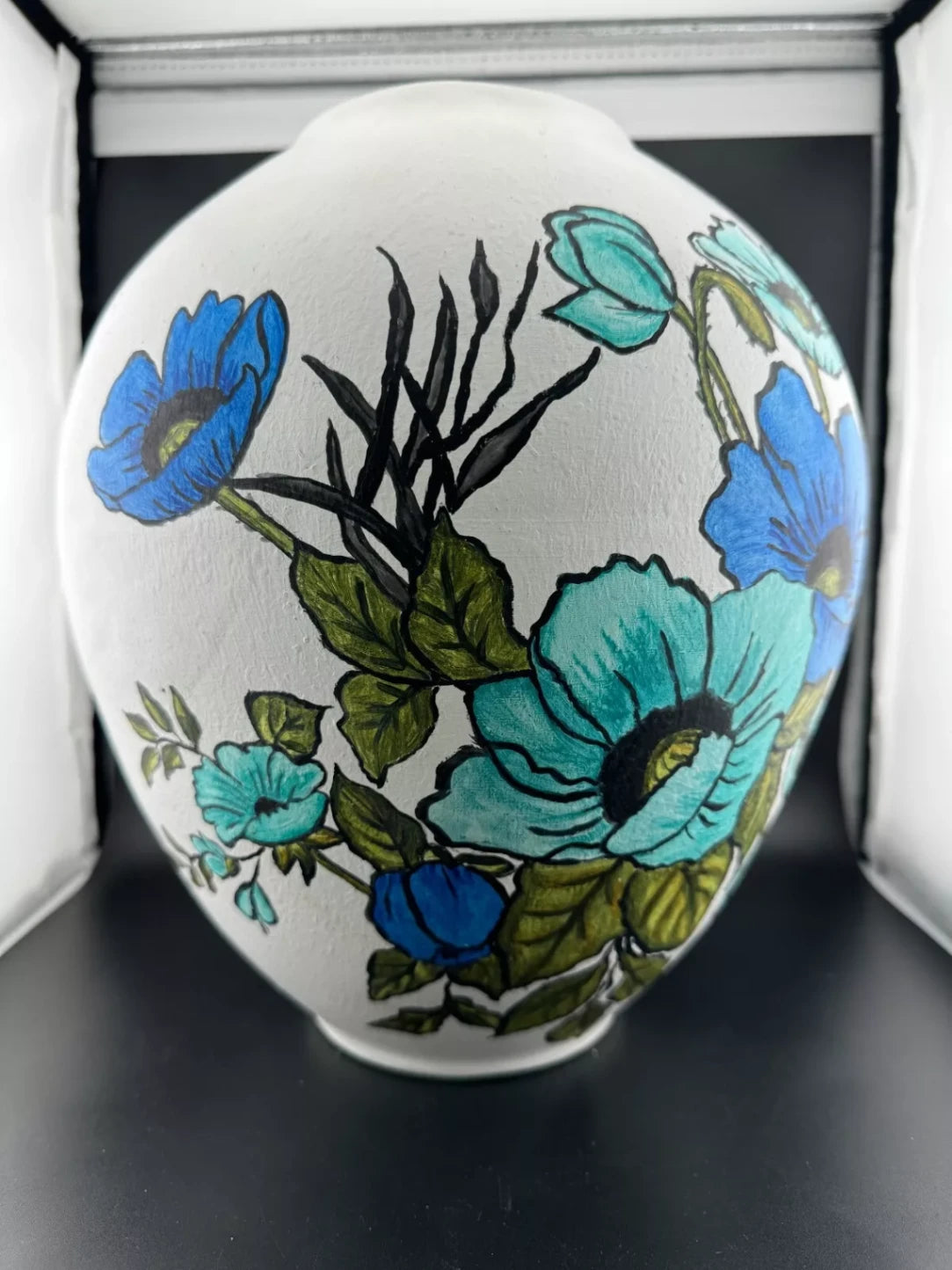 Large Hand-Painted Ceramic Vase Blue Poppy