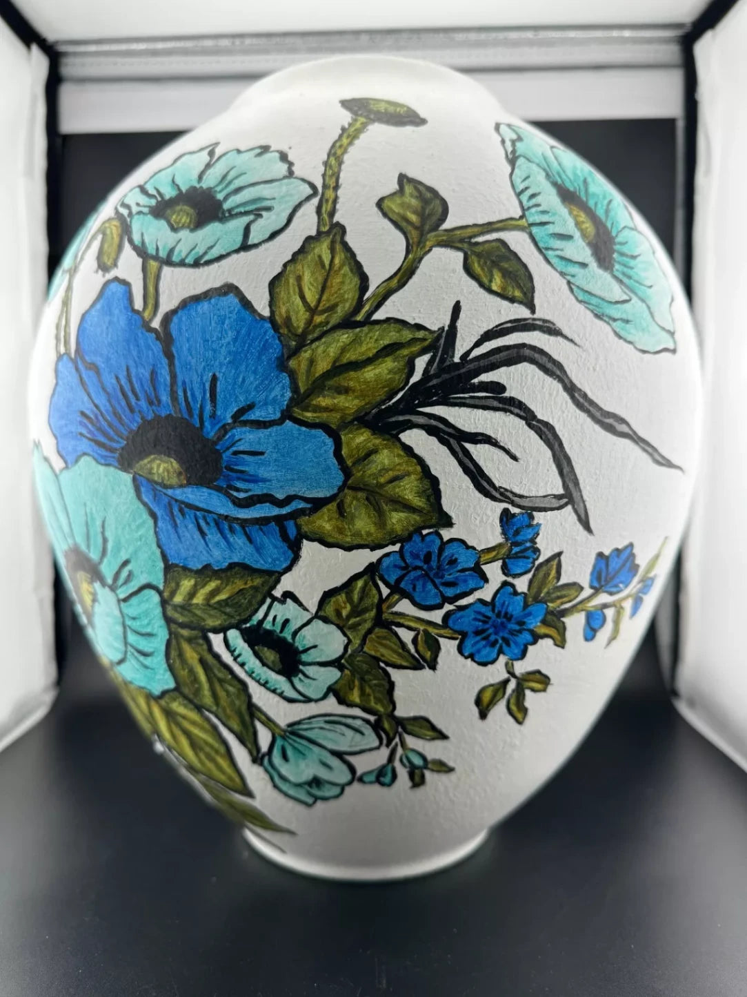 Large Hand-Painted Ceramic Vase Blue Poppy