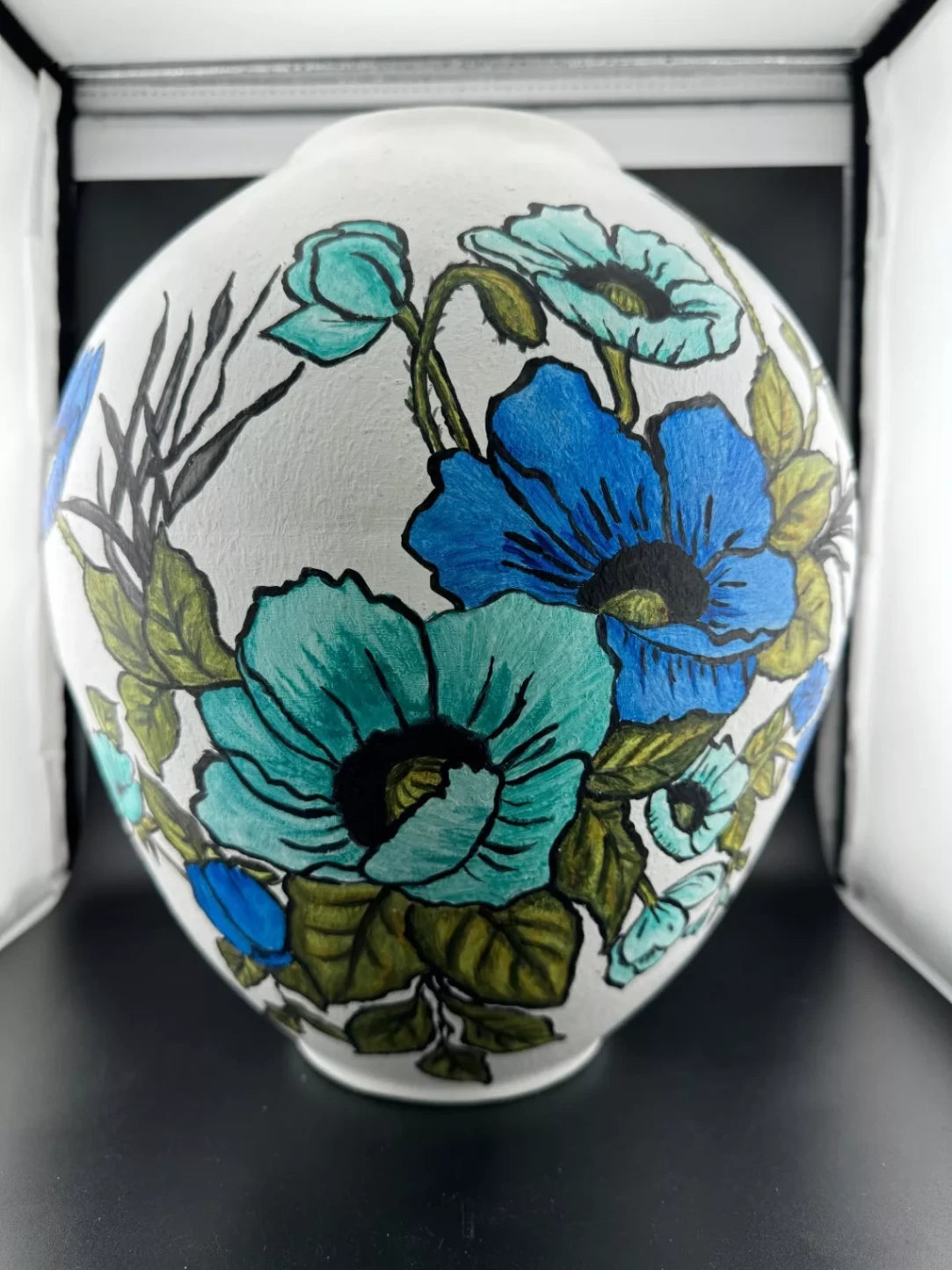 Large Hand-Painted Ceramic Vase Blue Poppy