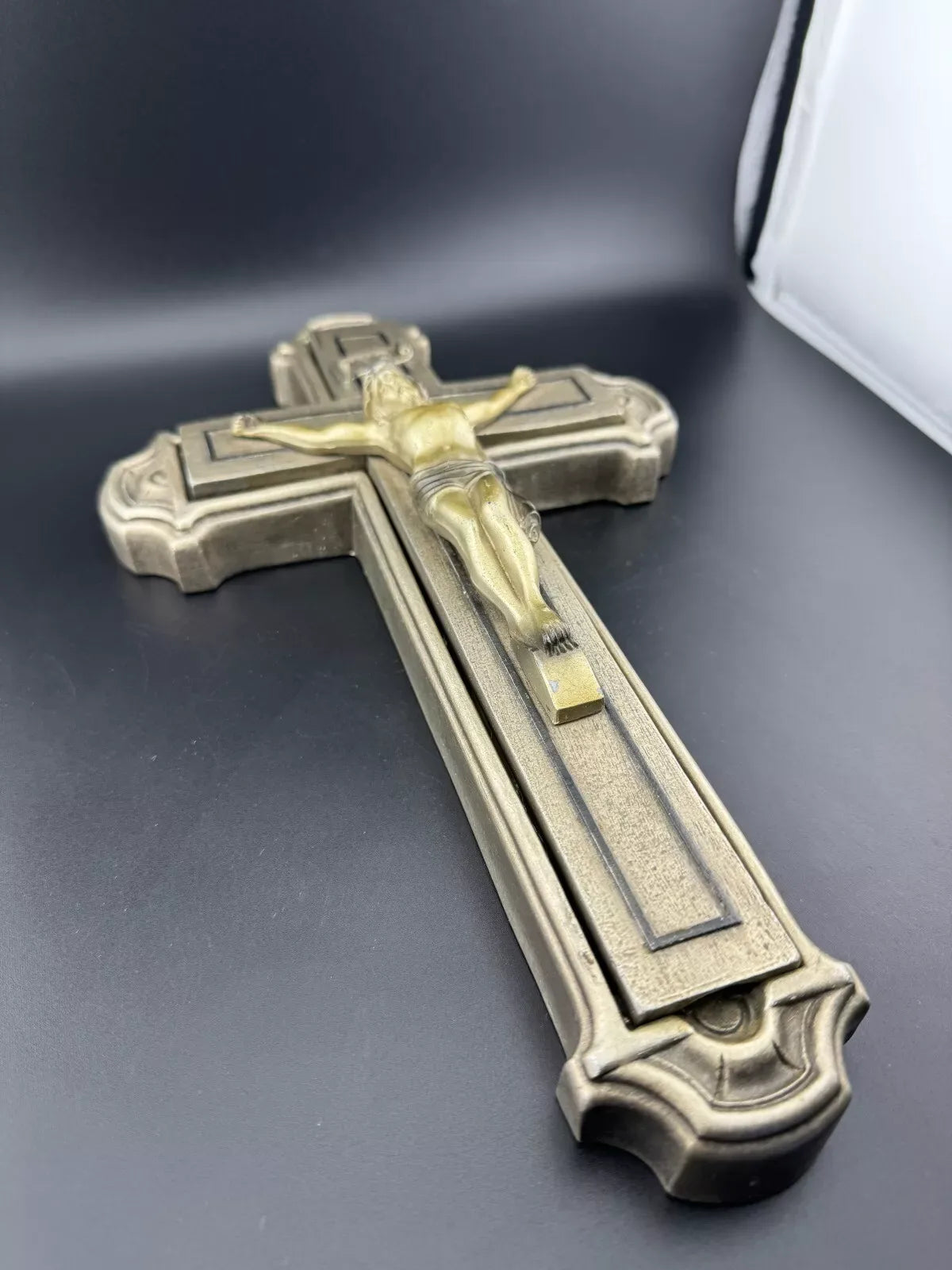 Large Resin & Brass Gold-tone Crucifix Vintage
