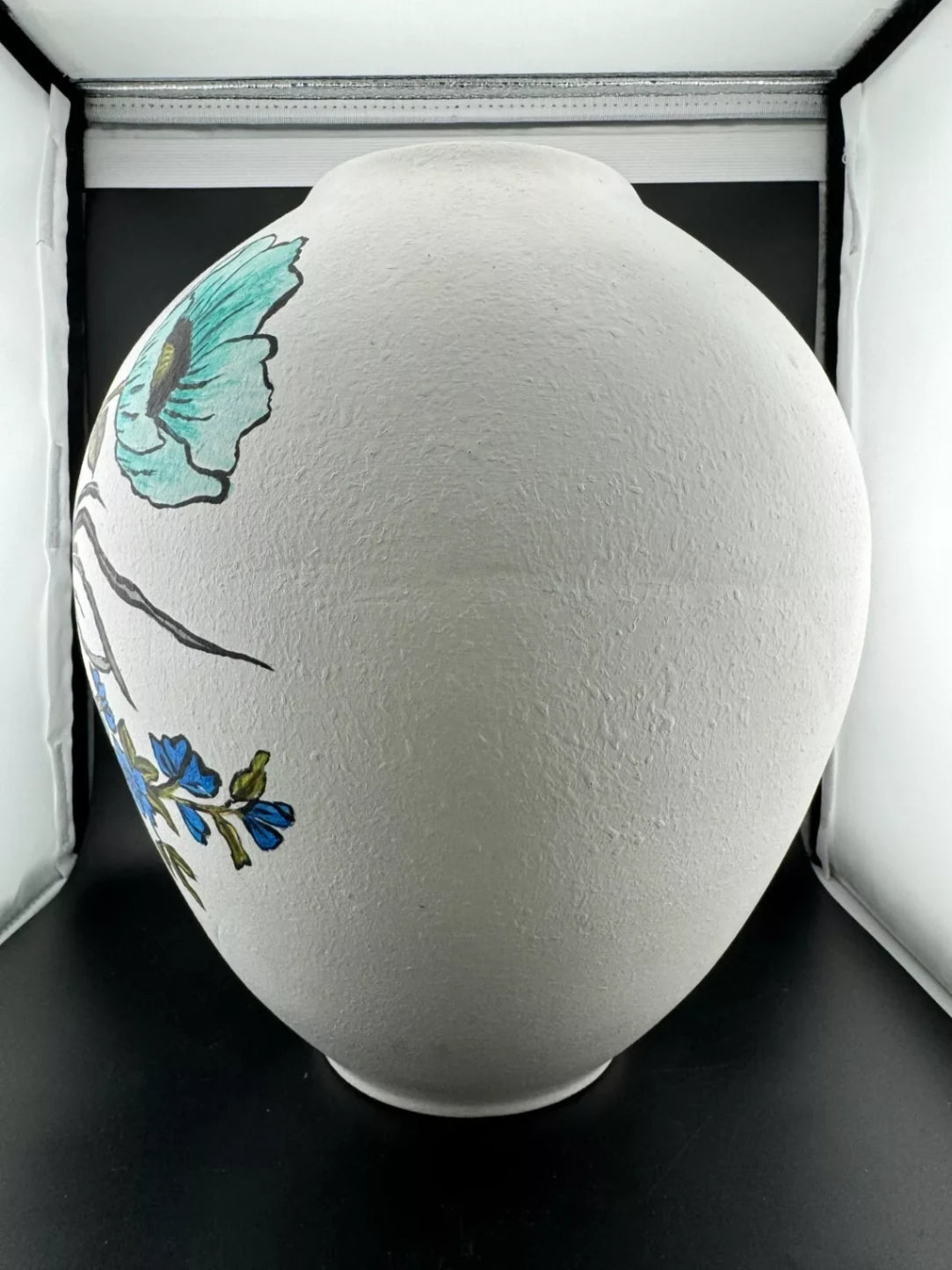 Large Hand-Painted Ceramic Vase Blue Poppy