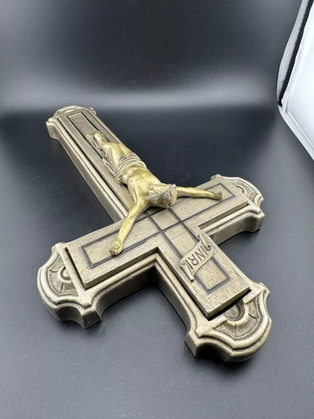 Large Resin & Brass Gold-tone Crucifix Vintage