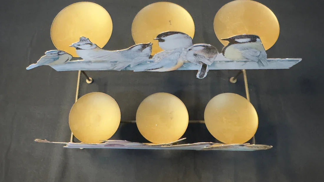 Metal 6 Candle Stand with Bird Motif by Marjolin Bastin