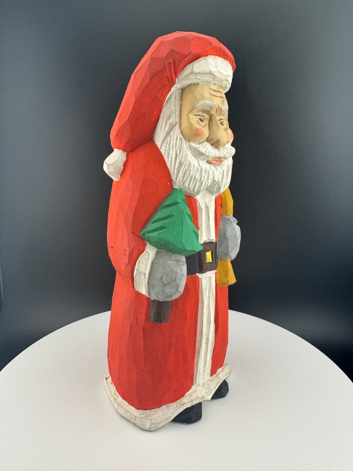 Hand-Carved Folk Santa Claus Statue