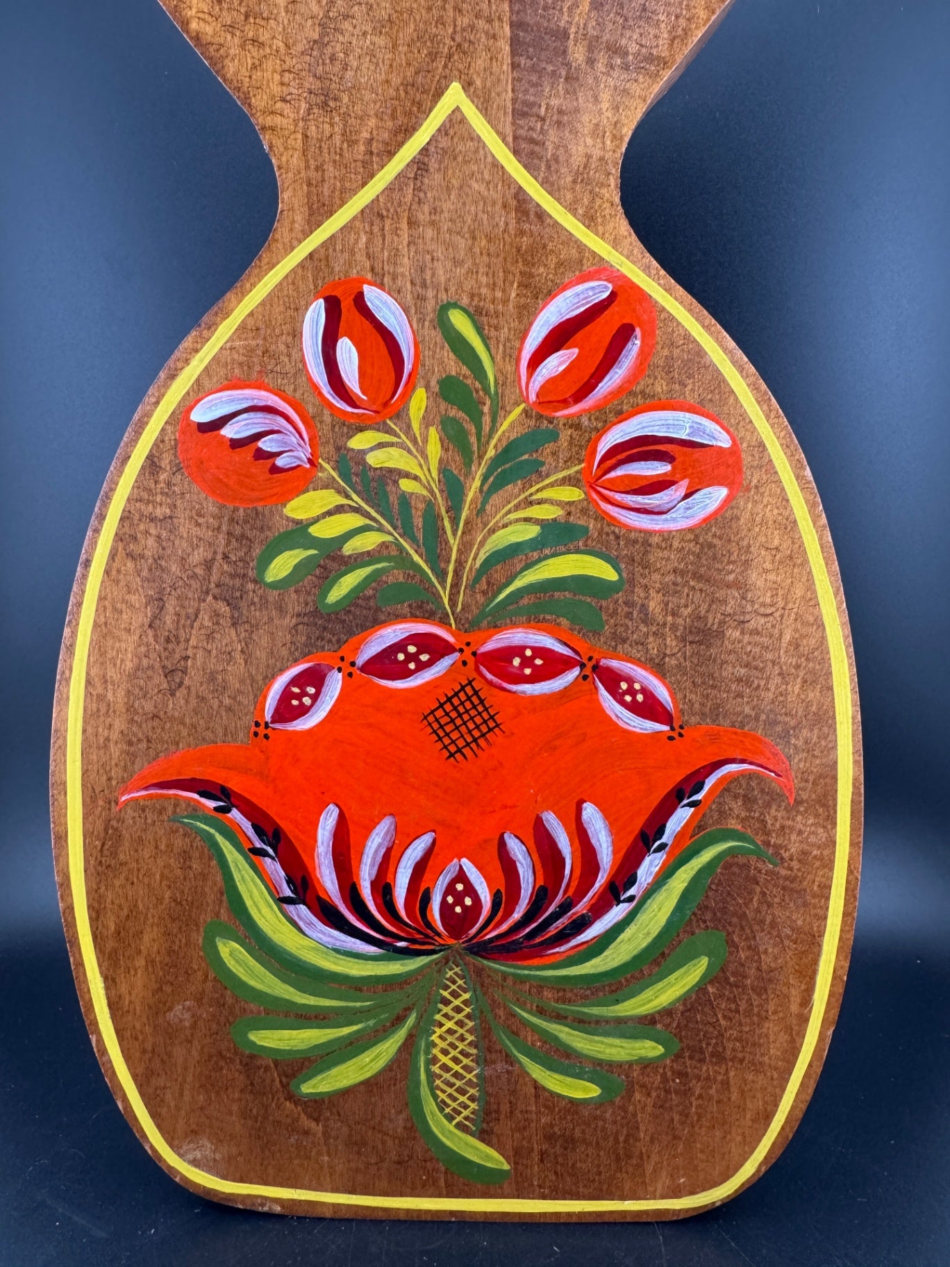 Folk Painted Wooden Pineapple Plaque