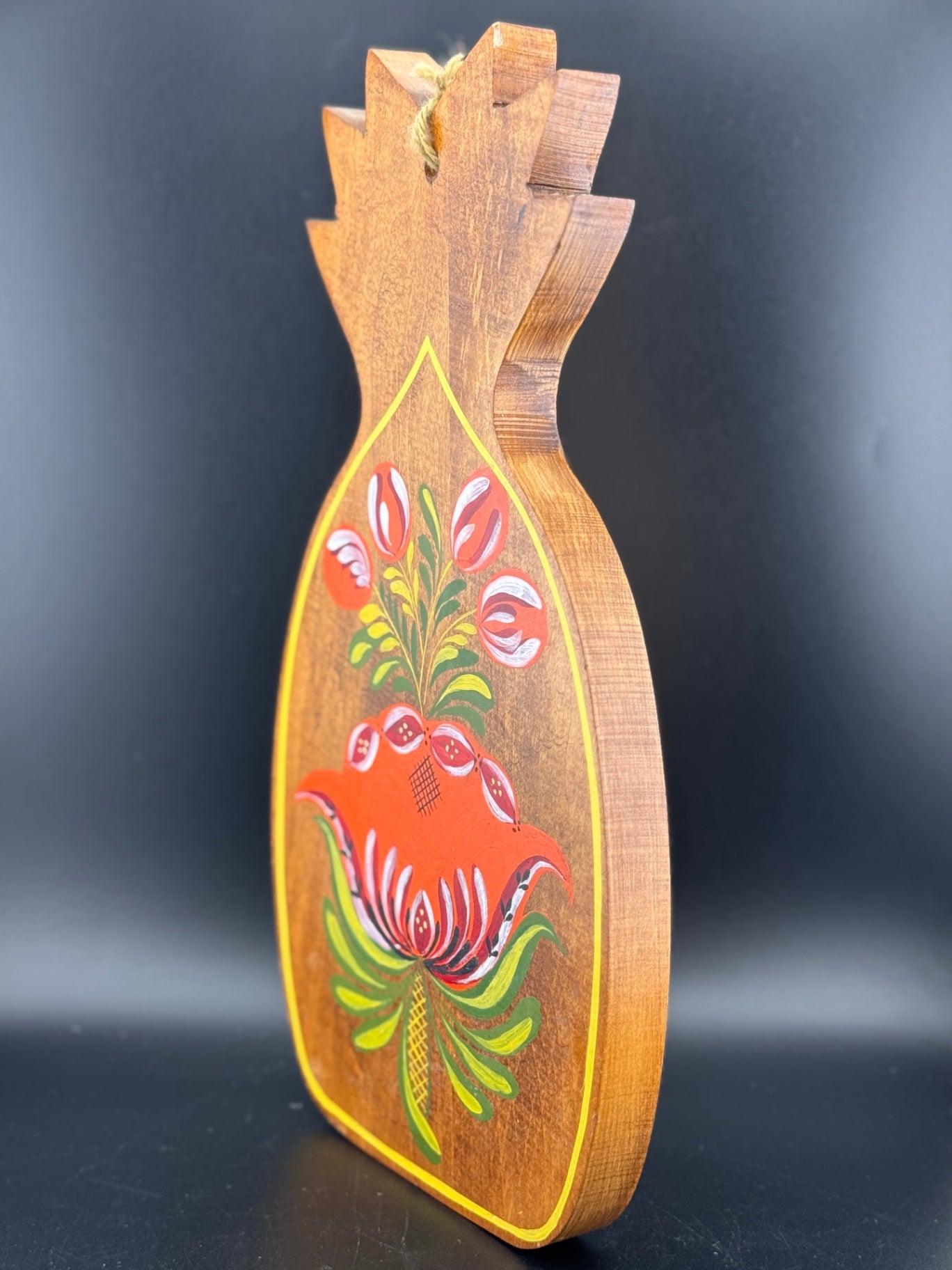 Folk Painted Wooden Pineapple Plaque