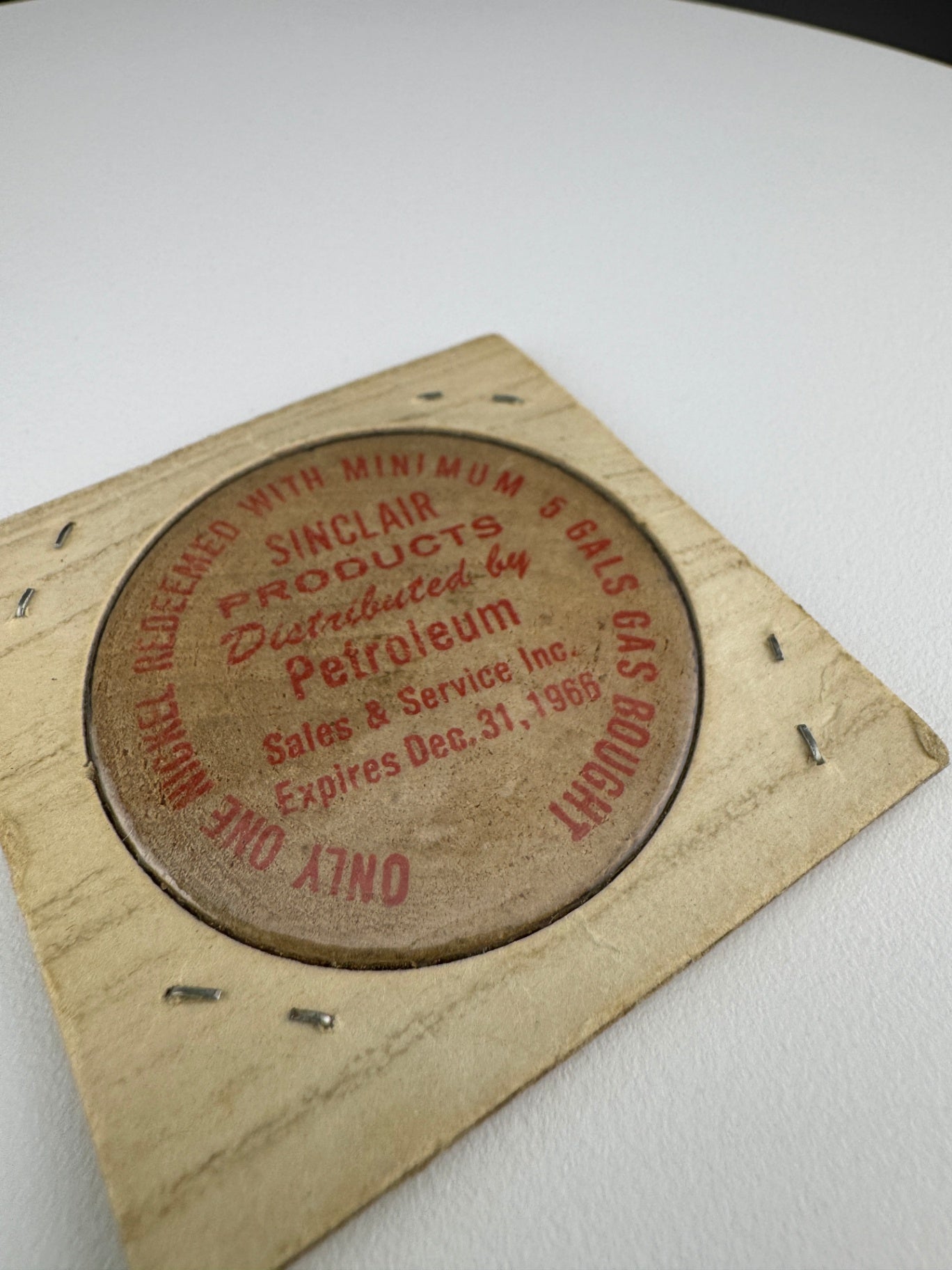 1966 Sinclair Products Wooden Nickel
