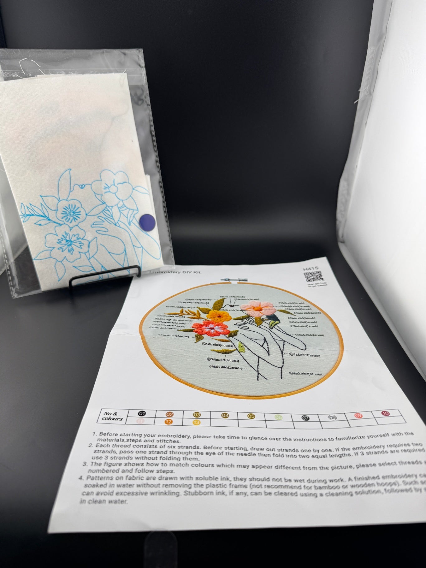 New Outlined Woman with Flowers Embroidery Kit - H415