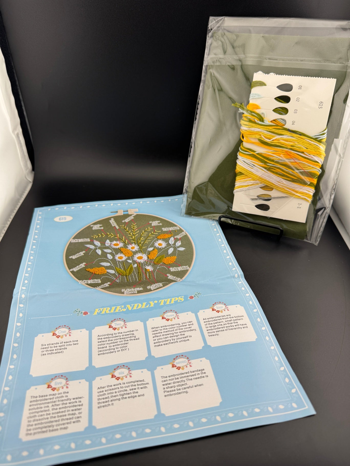 New White & Yellow Wildflowers Embroidery Kit - No. 615