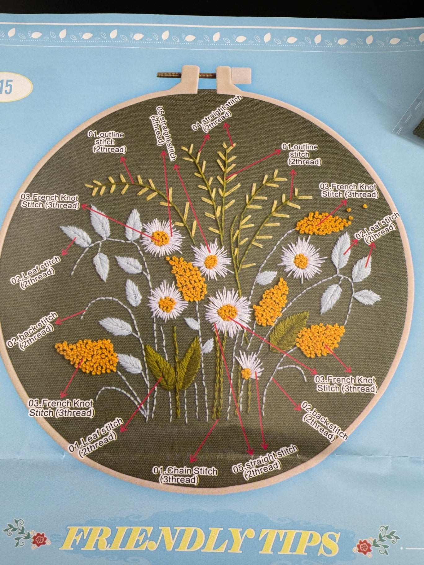 New White & Yellow Wildflowers Embroidery Kit - No. 615