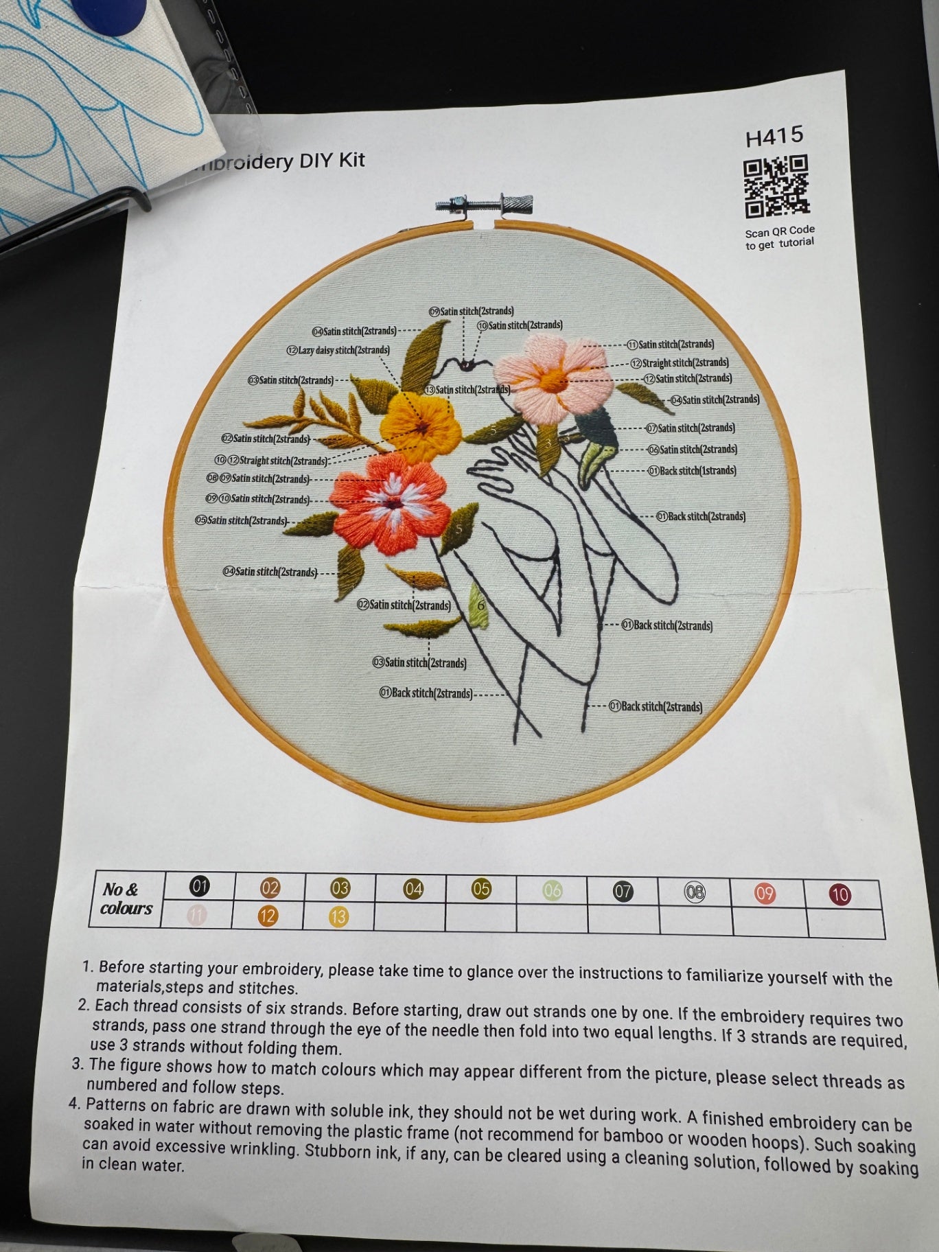 New Outlined Woman with Flowers Embroidery Kit - H415
