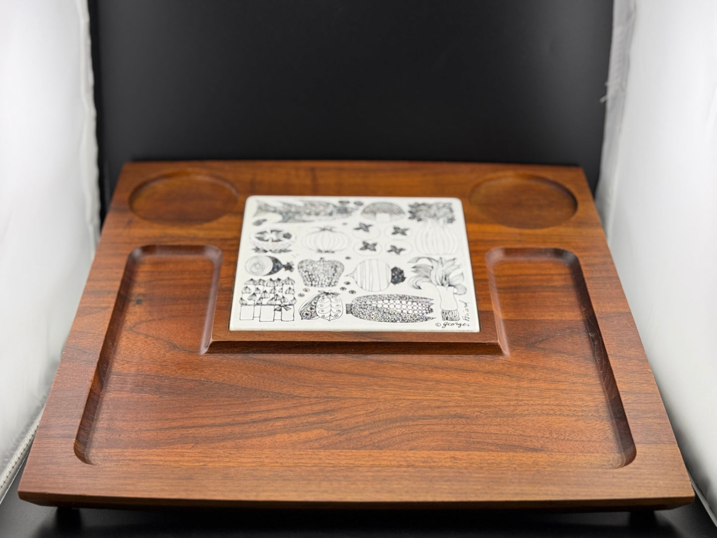 Mid Century Teak Cheese Tray by Georges Briard