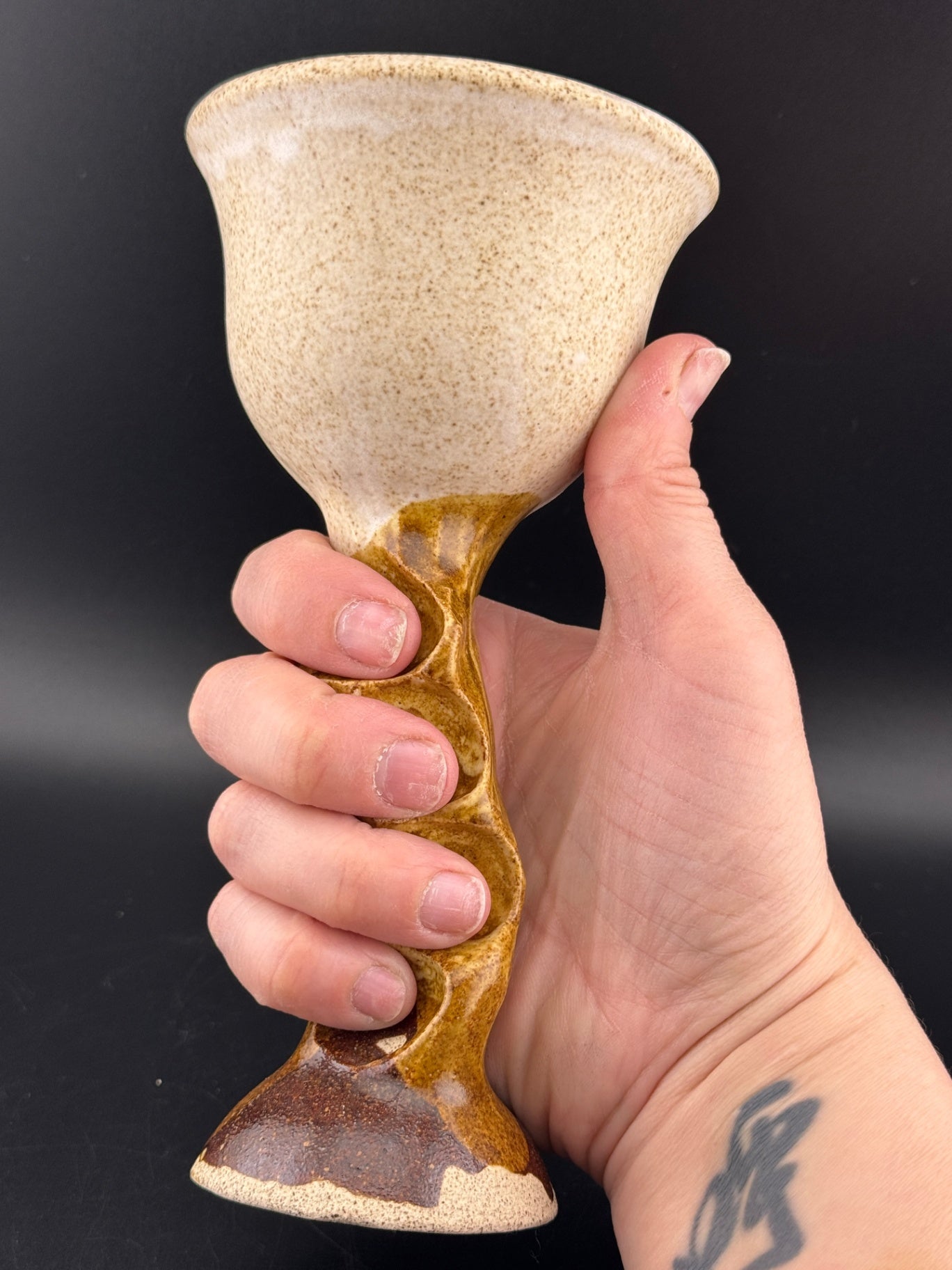Pair of Handmade Glazed Pottery Wine Goblets
