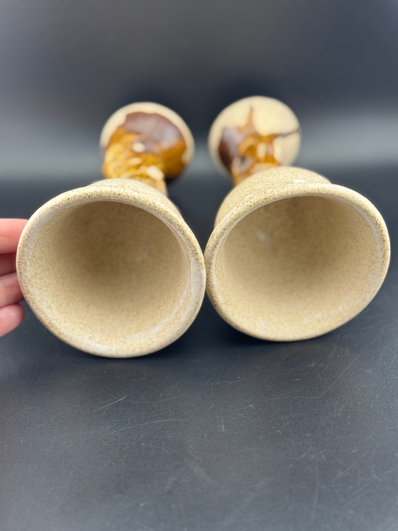 Pair of Handmade Glazed Pottery Wine Goblets