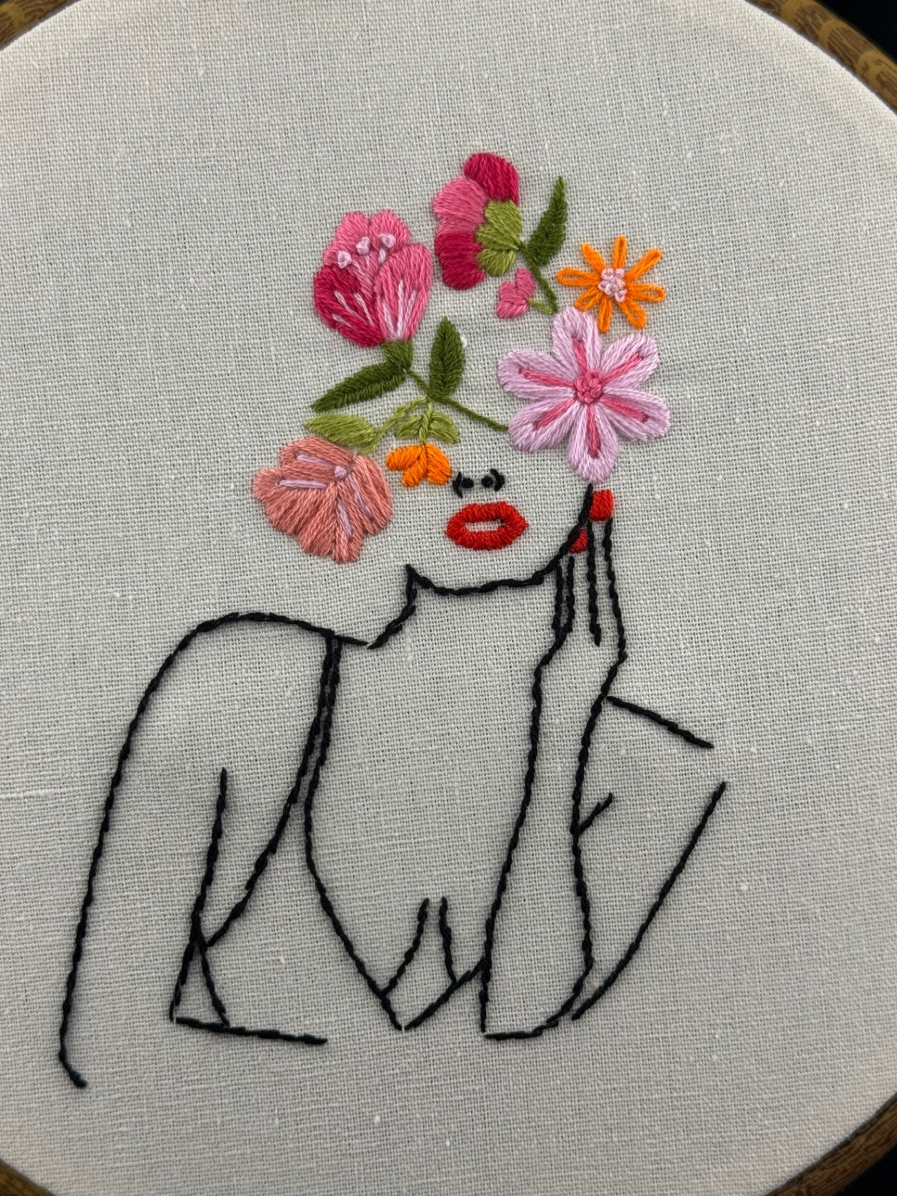 Handmade Finished Embroidery - Woman with Floral Crown