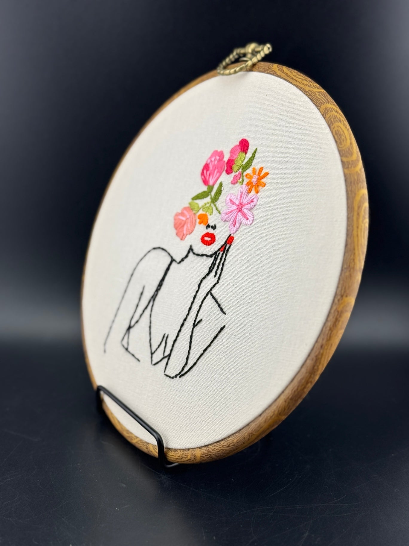 Handmade Finished Embroidery - Woman with Floral Crown