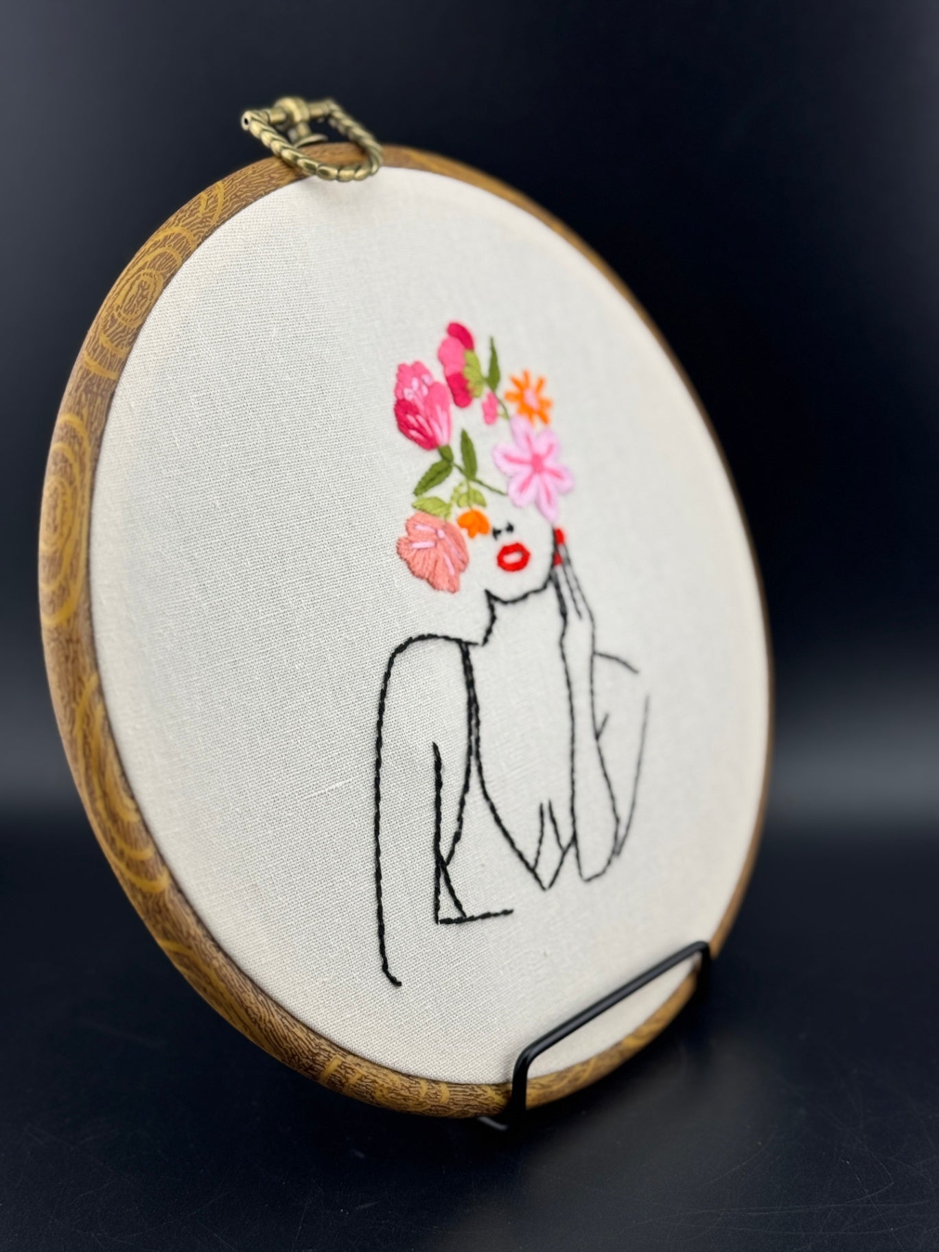 Handmade Finished Embroidery - Woman with Floral Crown