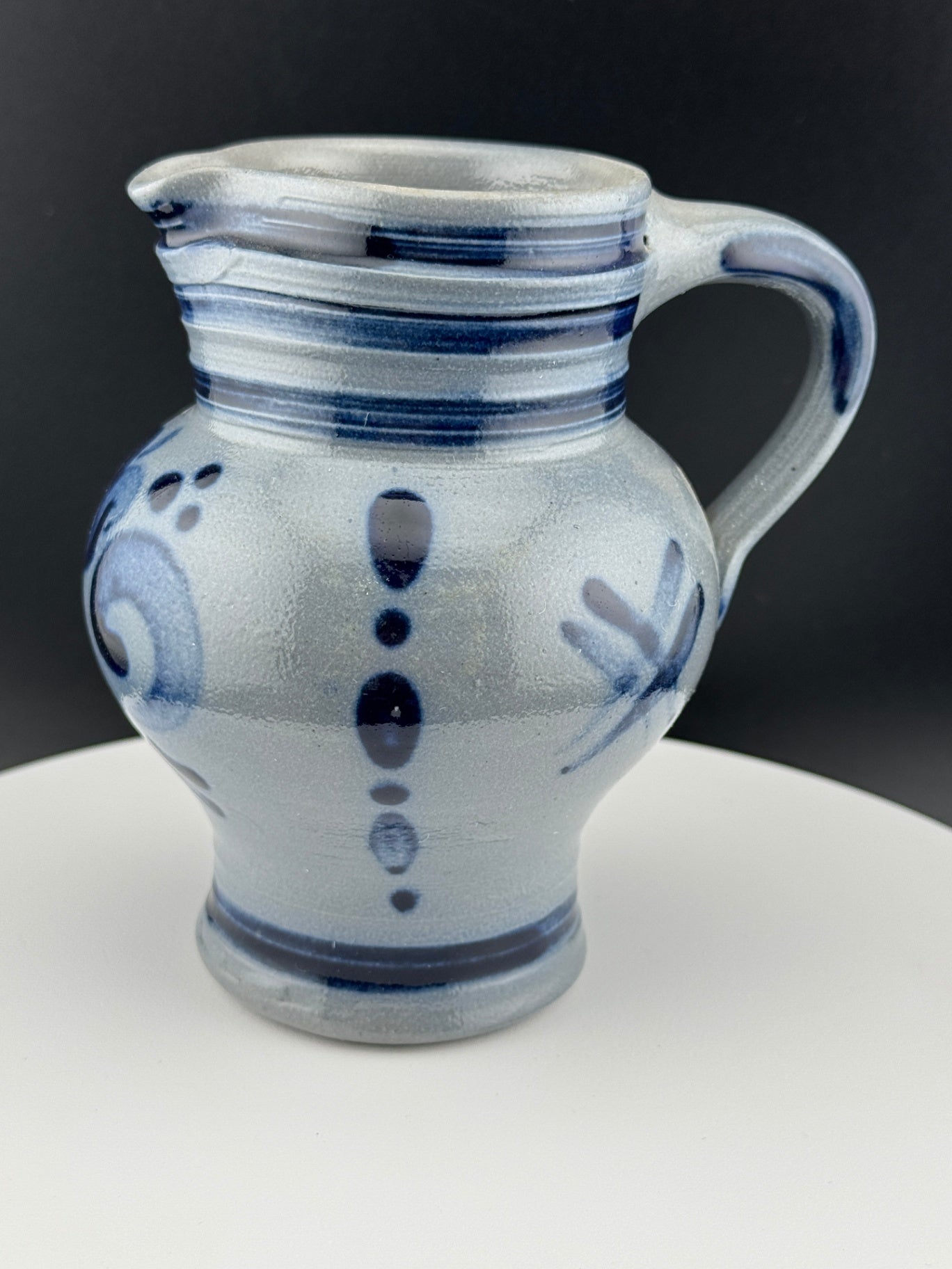 Unsigned Grey and Blue Salt Glaze Pitcher