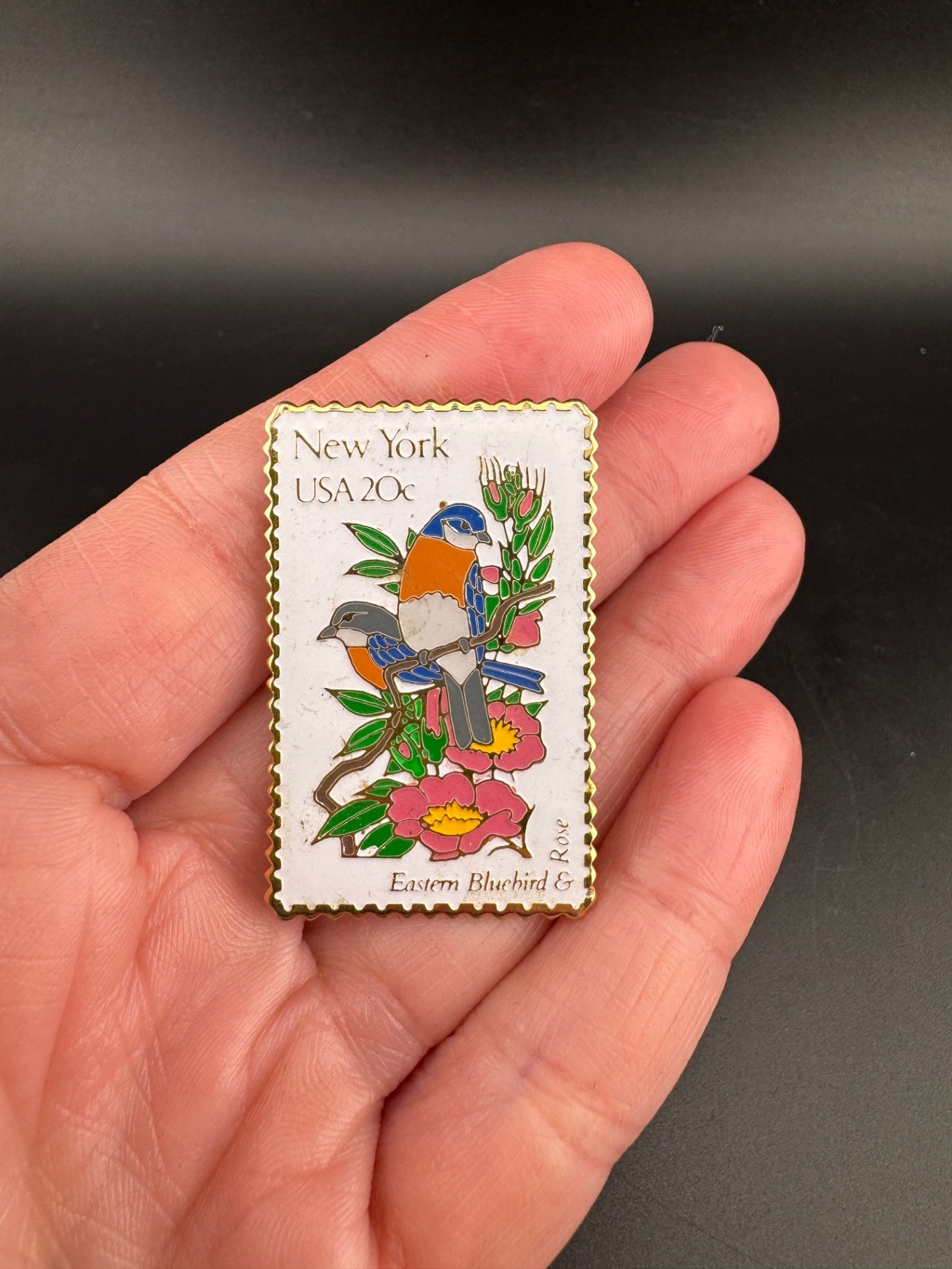 1982 Eastern Bluebird Postal Stamp Enamel Pin