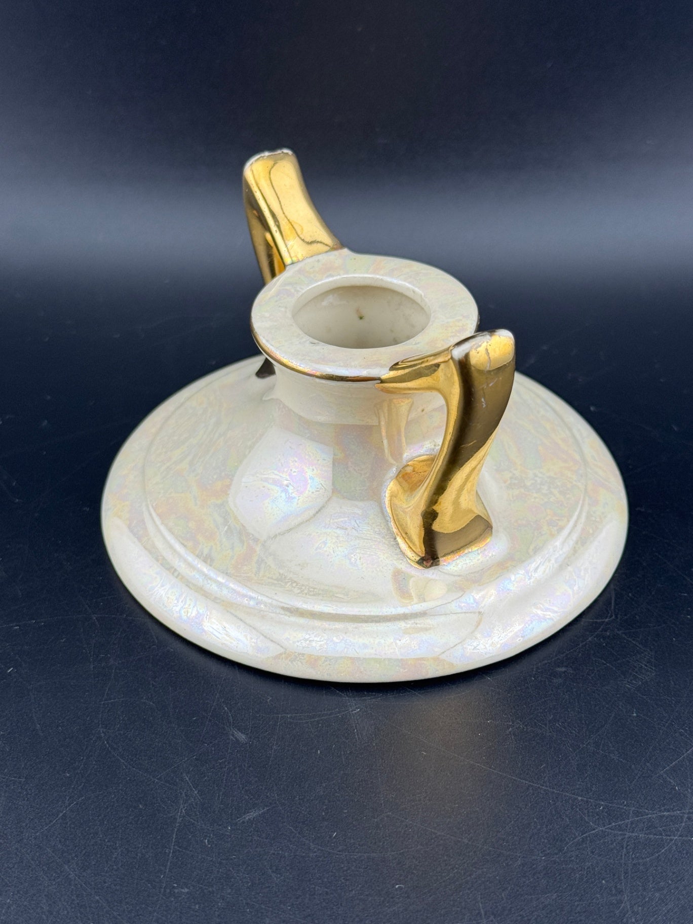 Vintage Pearl China Co Lusterware 22K Gold Candlestick Holder
