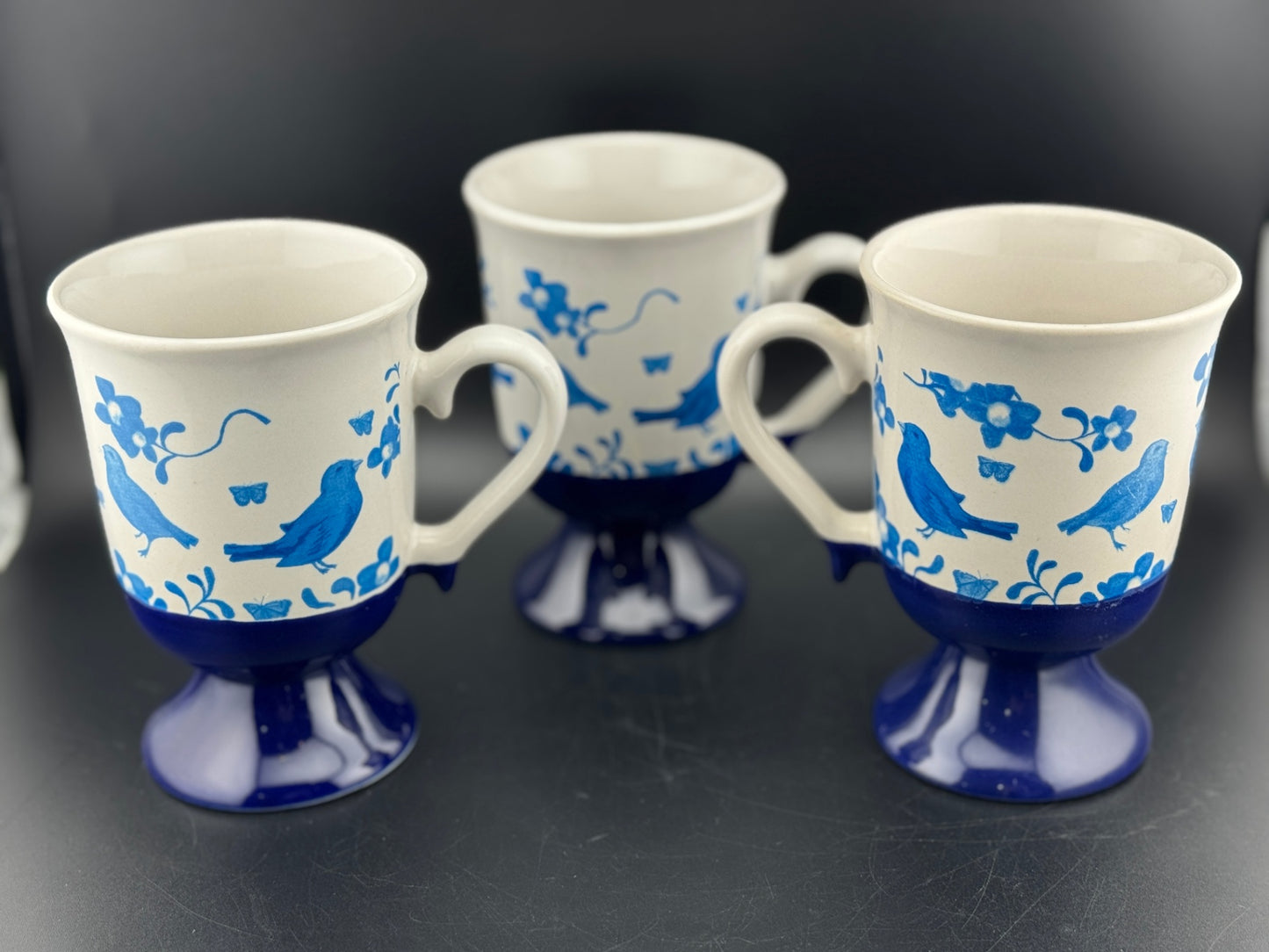 Set of 3 Pedestal Blue Bird Mugs