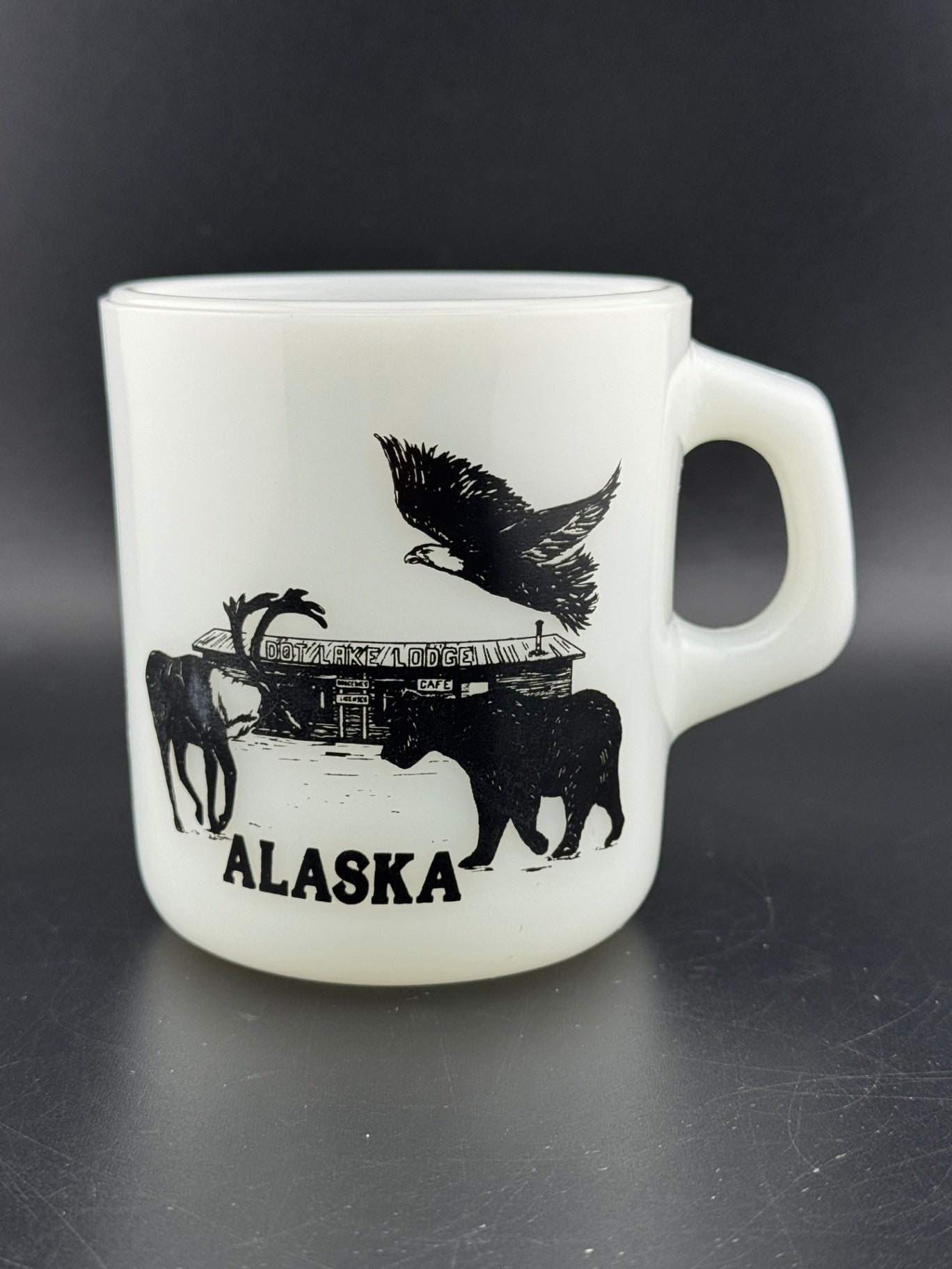 Vintage Galaxy Alaska Souvenir Milk Glass Mug