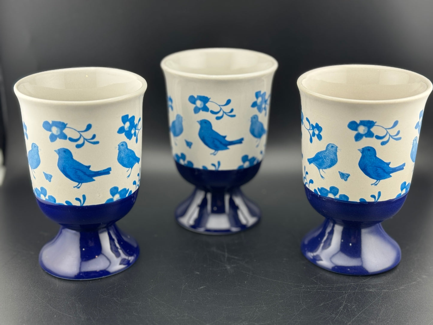 Set of 3 Pedestal Blue Bird Mugs