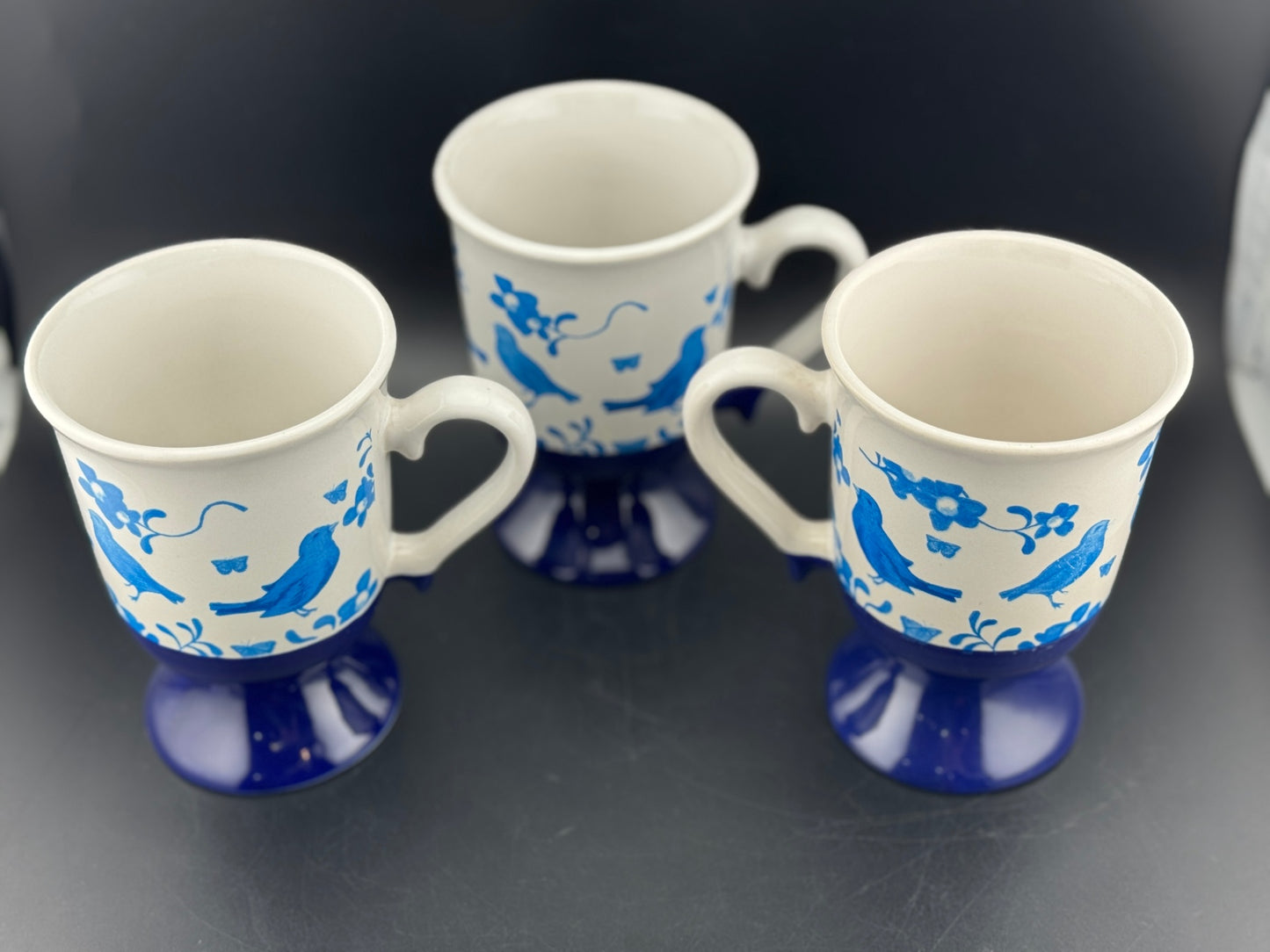 Set of 3 Pedestal Blue Bird Mugs