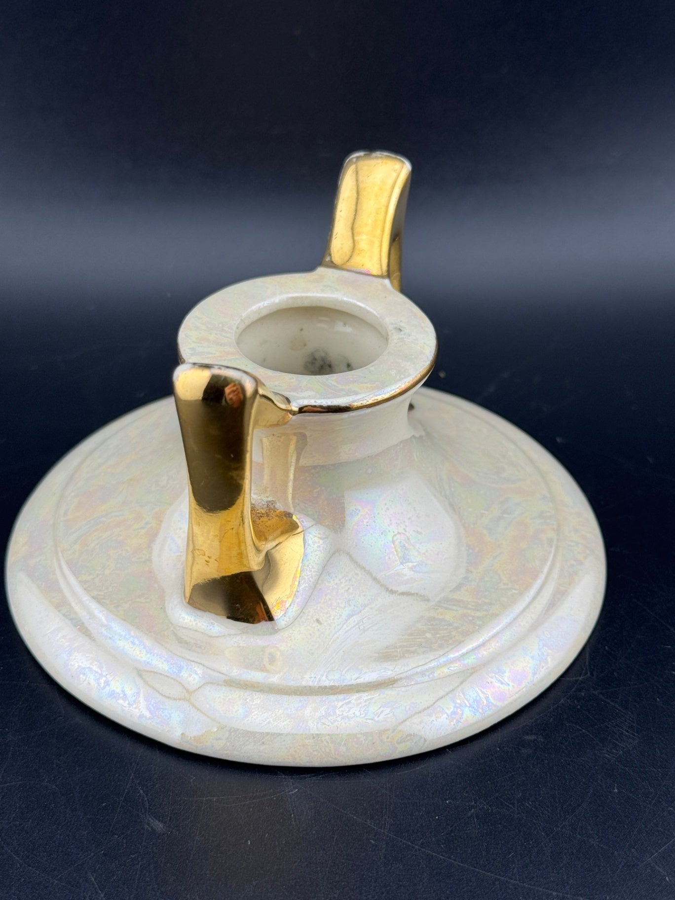 Vintage Pearl China Co Lusterware 22K Gold Candlestick Holder
