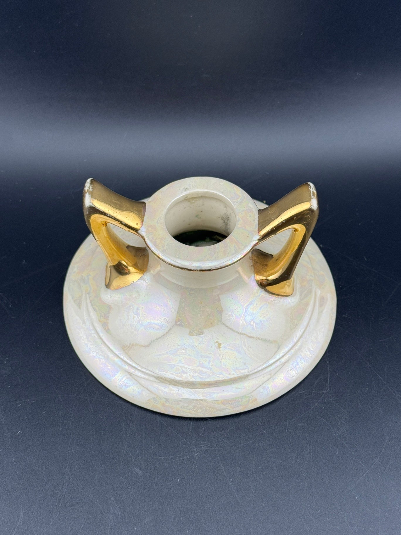 Vintage Pearl China Co Lusterware 22K Gold Candlestick Holder