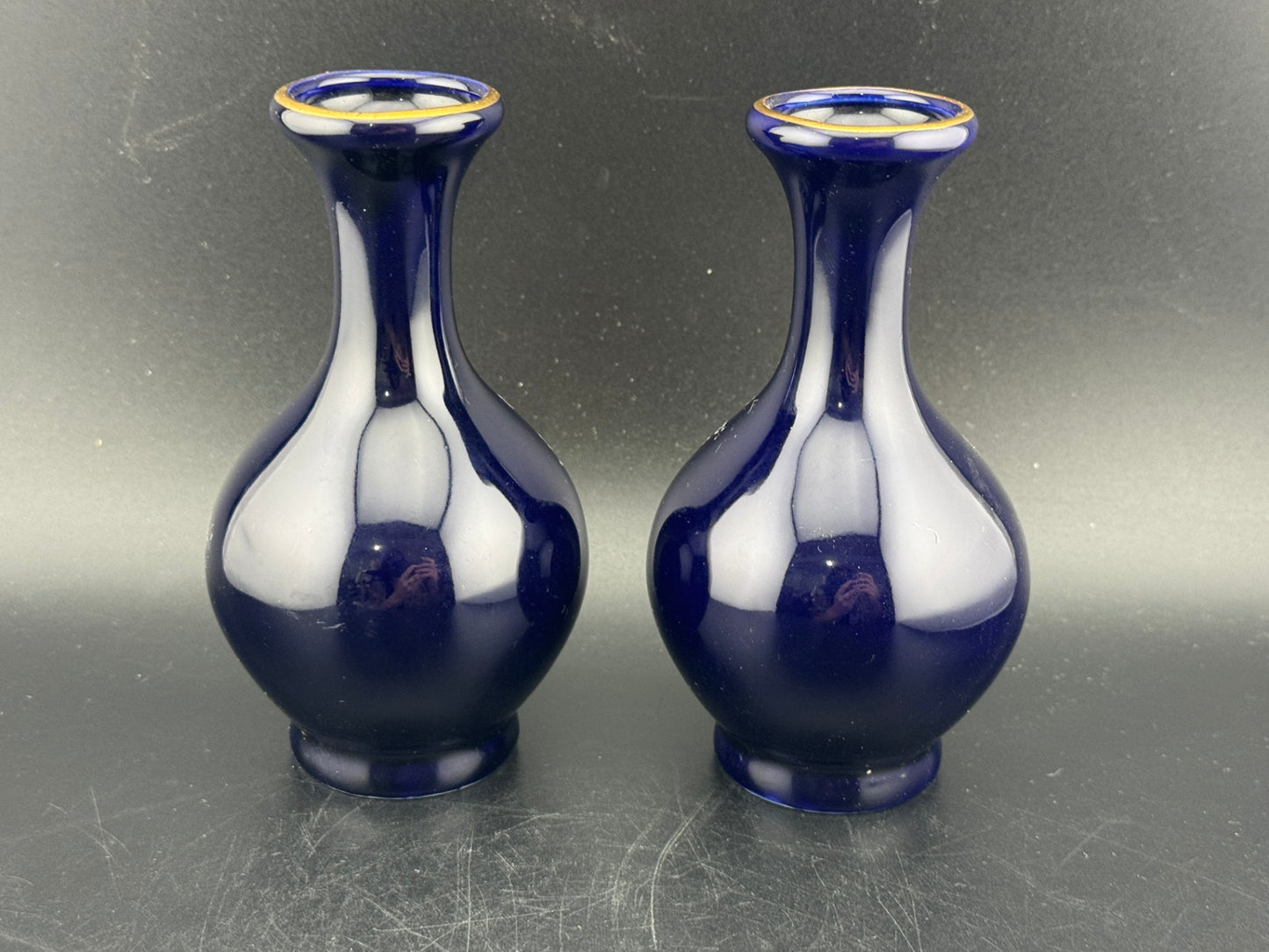 Vintage Kutani Cobalt Blue Porcelain Vase, Pair