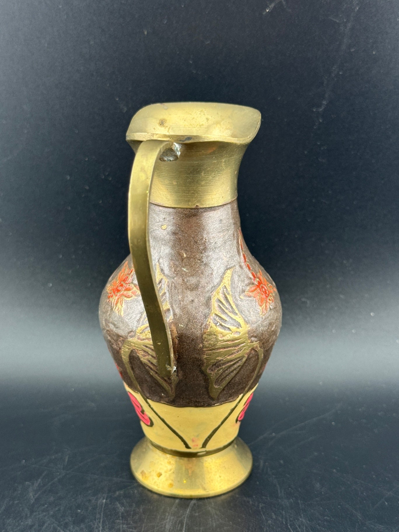 Vintage Brass Enamel Pitcher