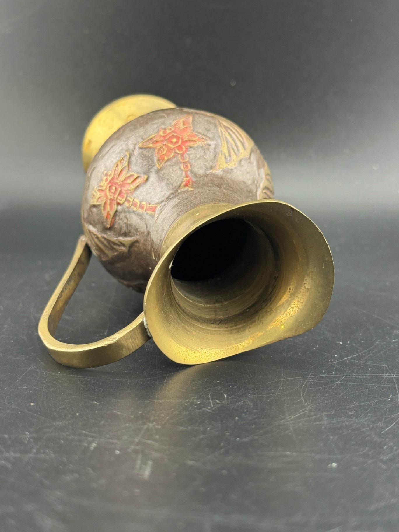 Vintage Brass Enamel Pitcher