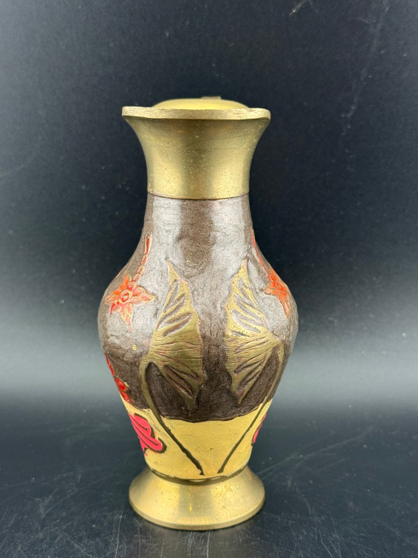 Vintage Brass Enamel Pitcher