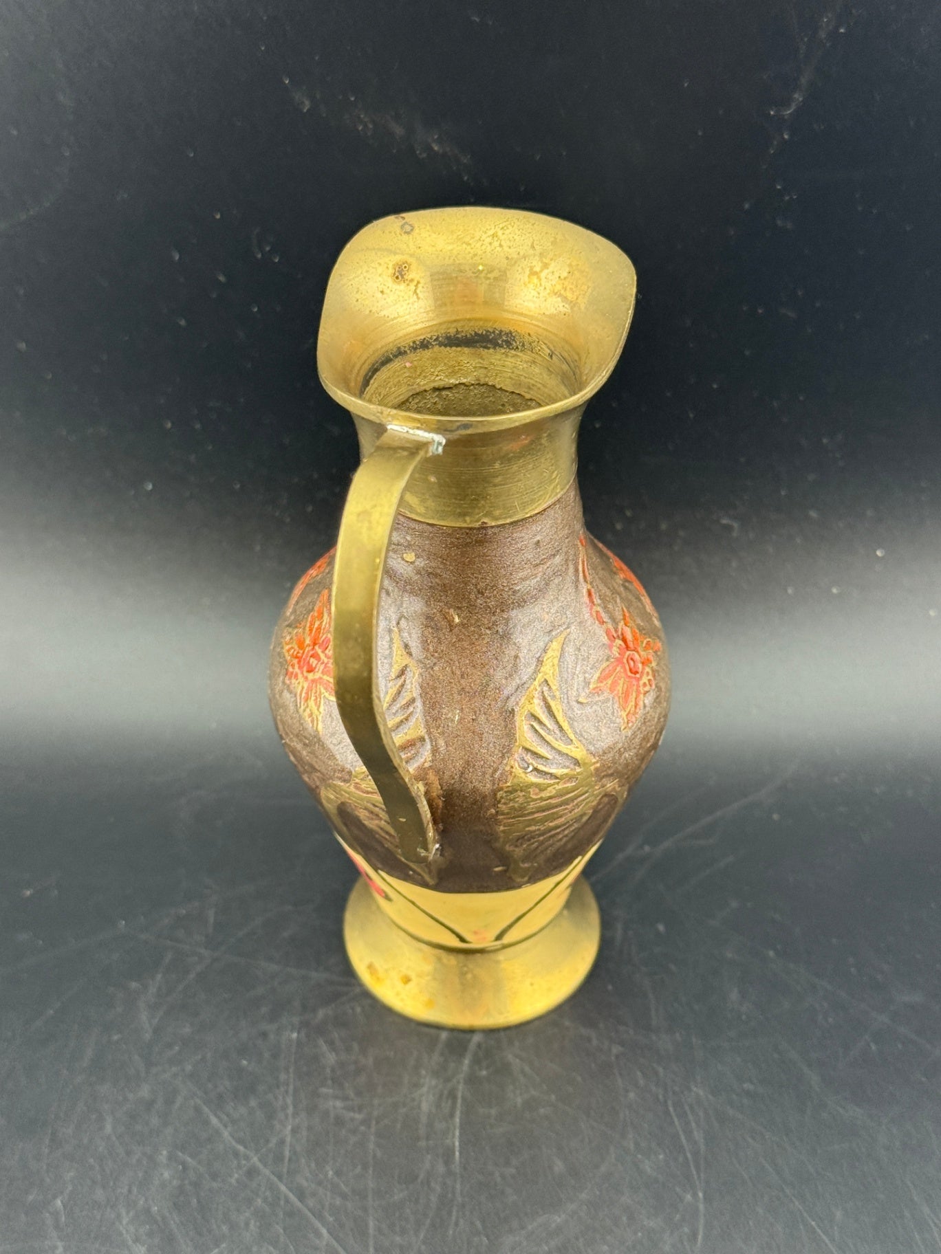 Vintage Brass Enamel Pitcher