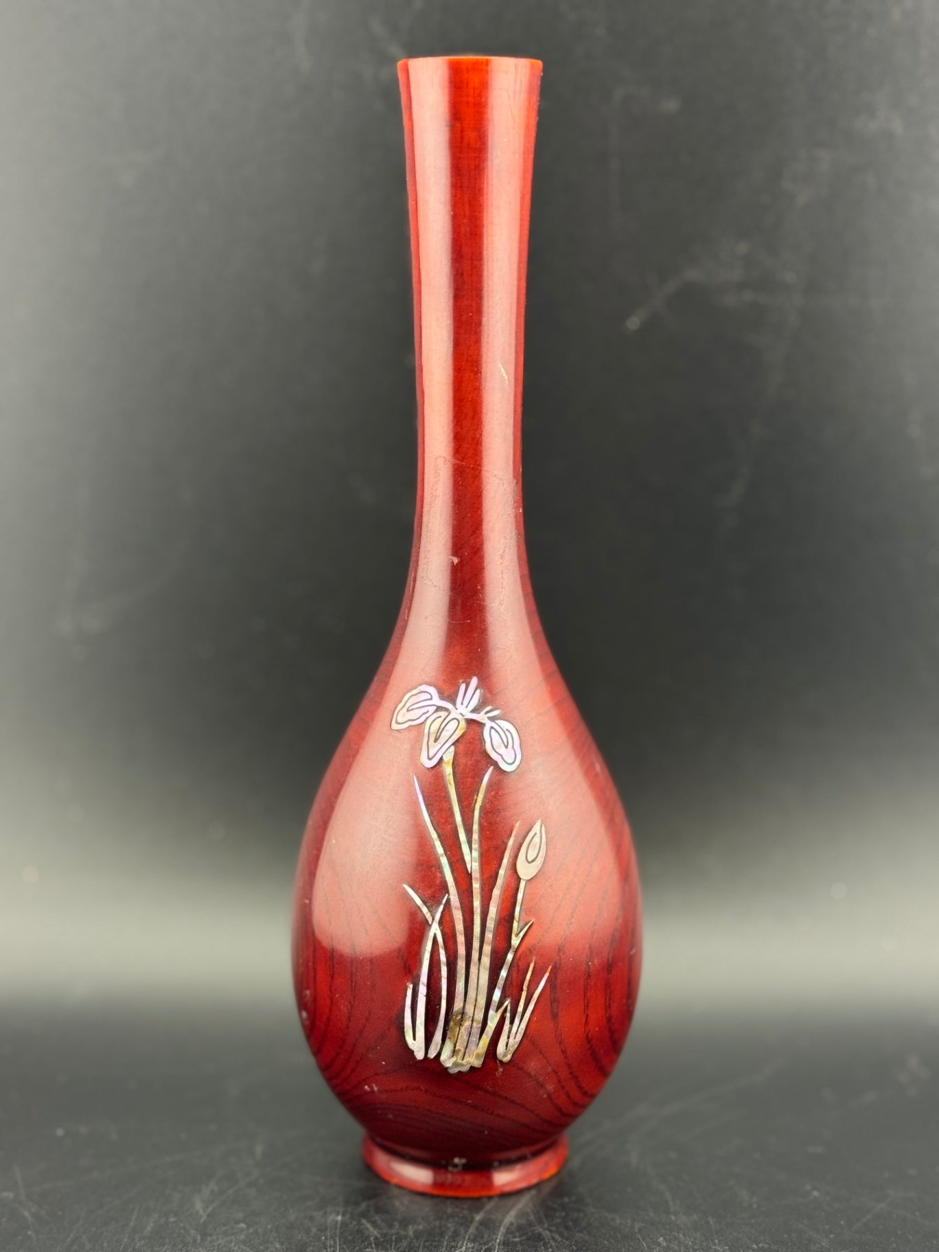 Vintage Inlaid Abalone Shell Iris Flower Vase