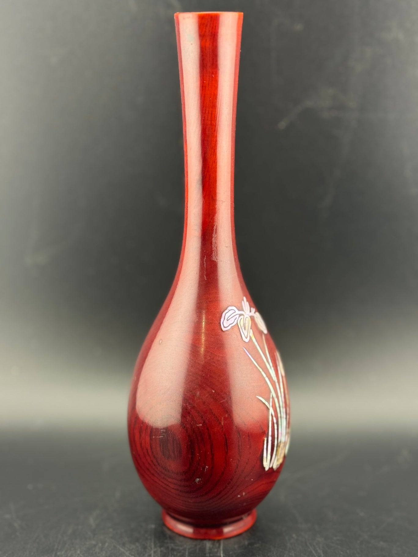 Vintage Inlaid Abalone Shell Iris Flower Vase