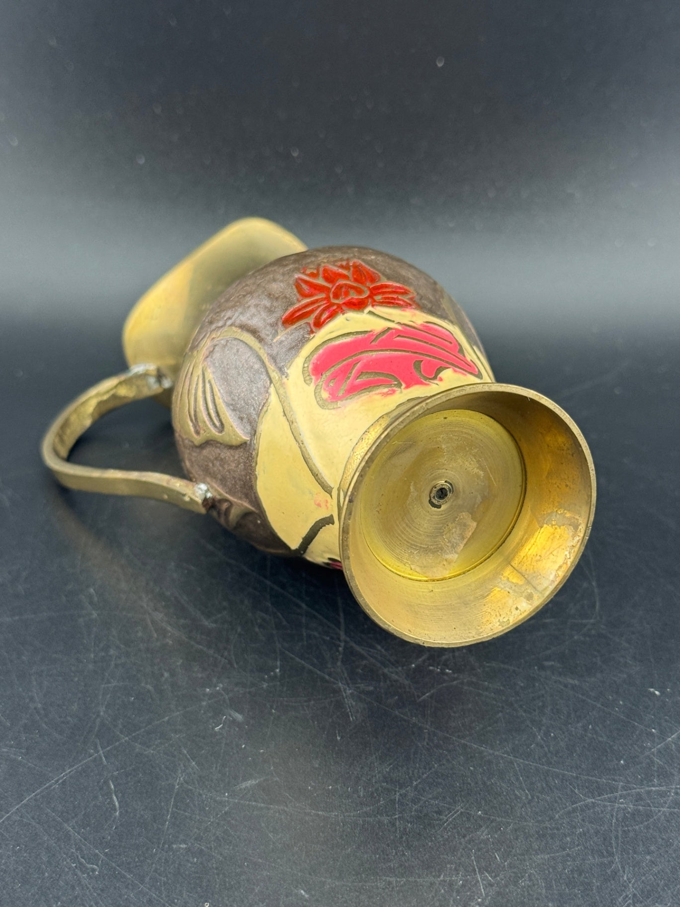 Vintage Brass Enamel Pitcher