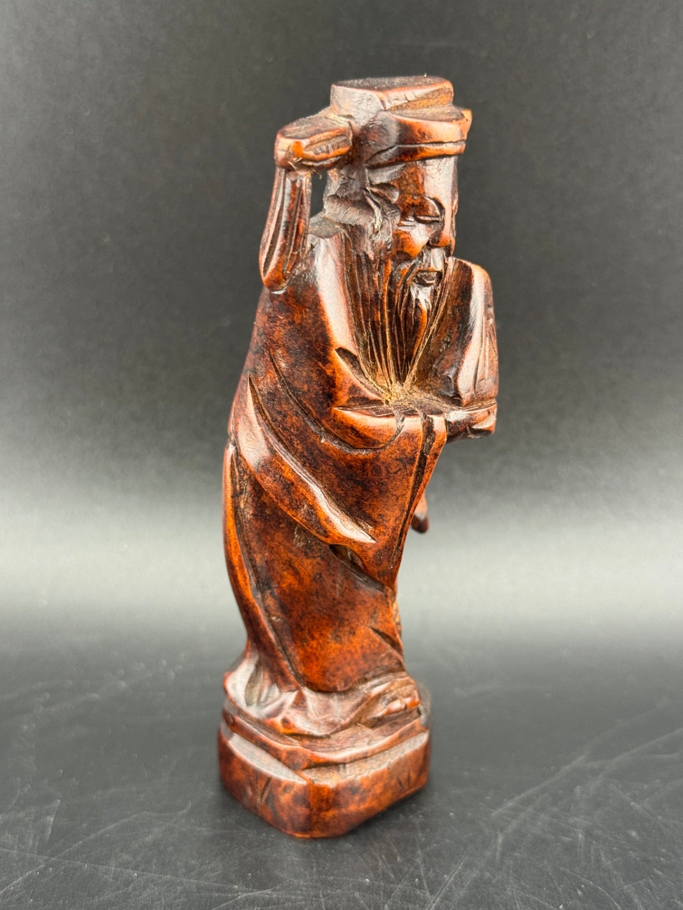 Vintage Carved Wood Figurine of Shou Lao, God of Longevity