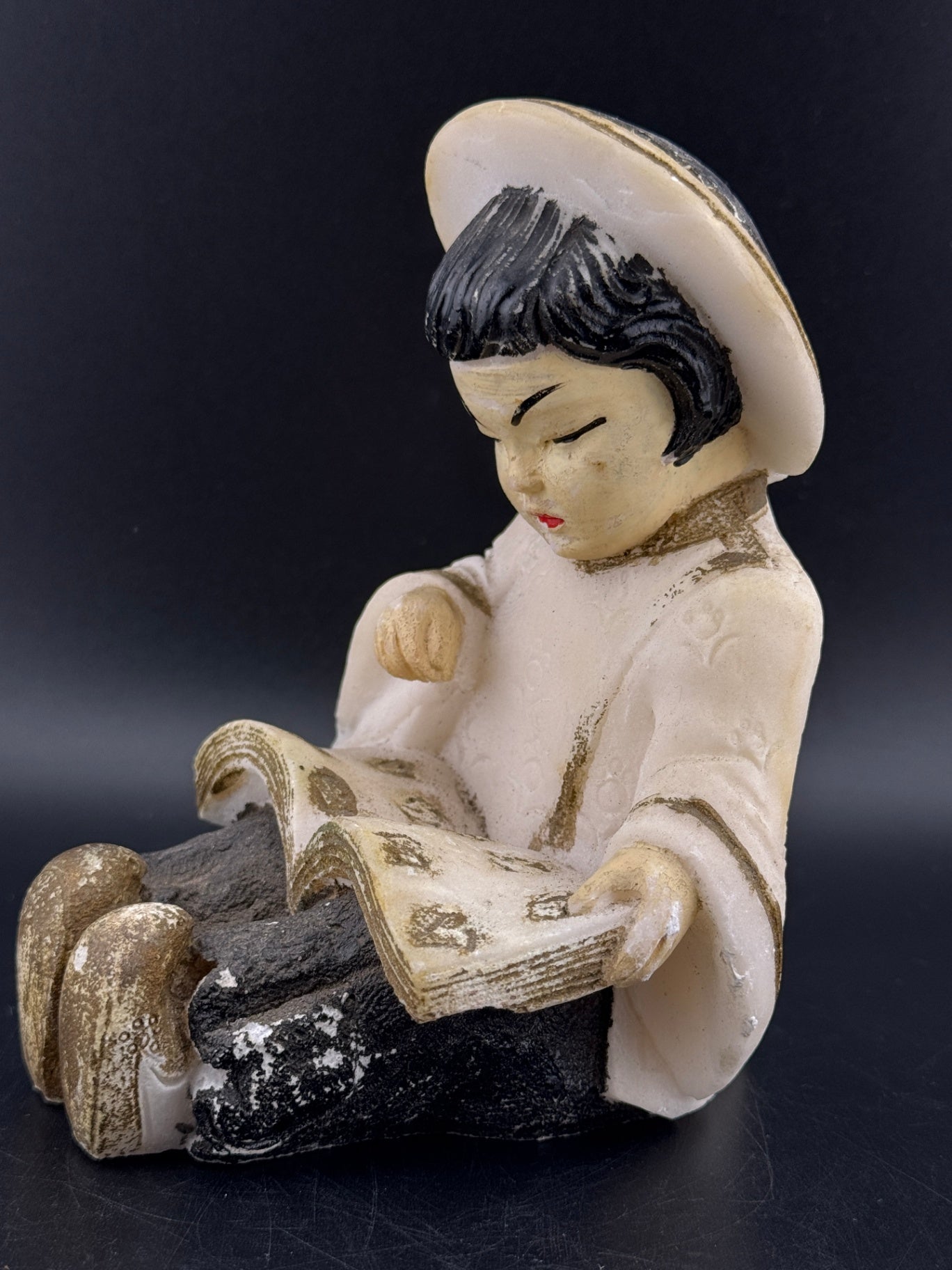 Vintage Salt Stone Little Asian Girl Reading