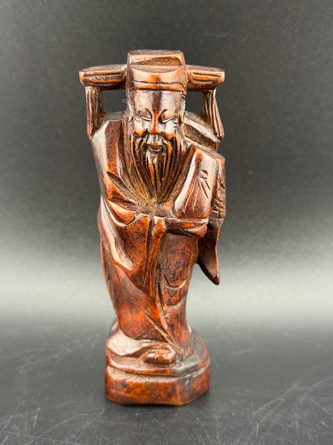 Vintage Carved Wood Figurine of Shou Lao, God of Longevity