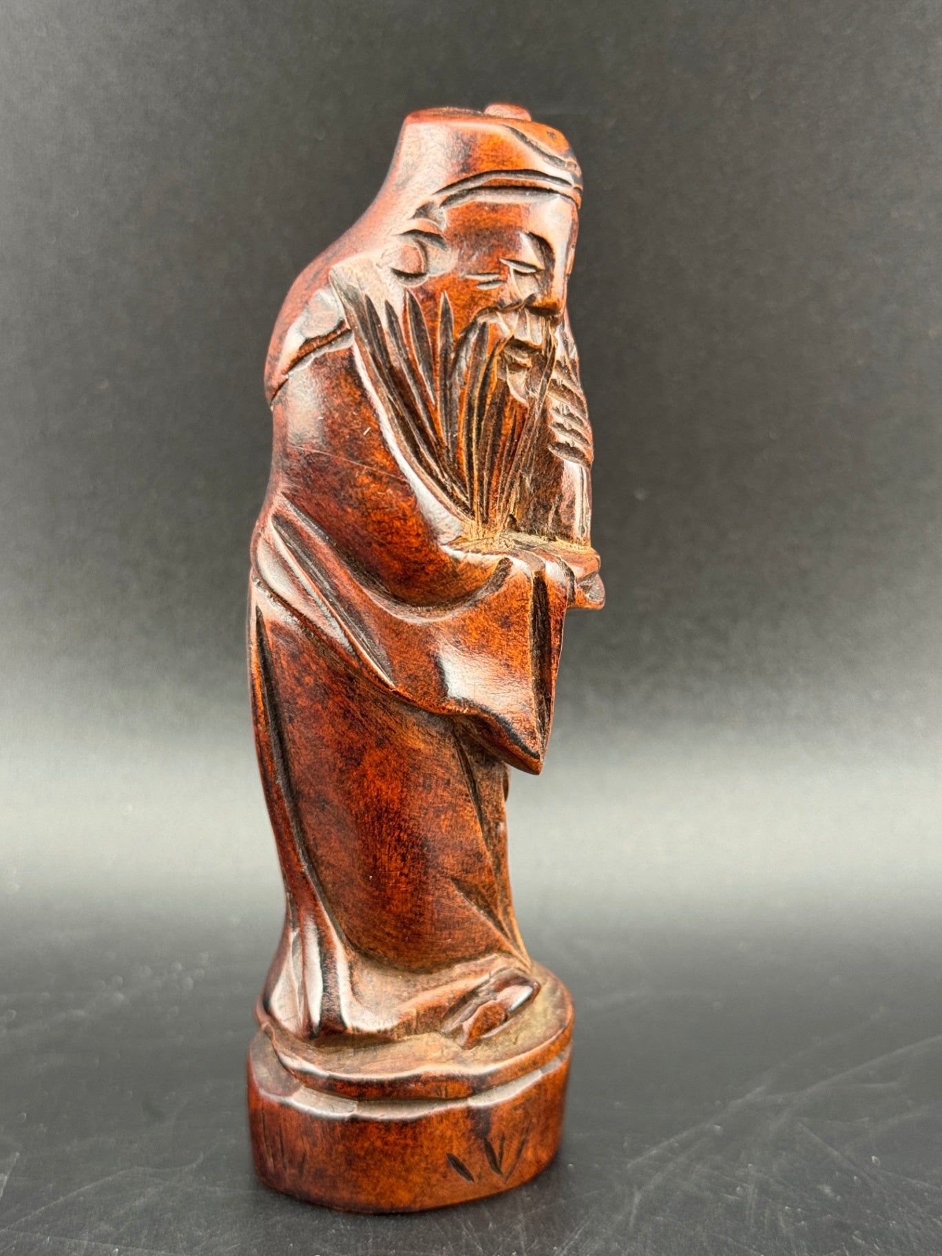 Vintage Carved Wood Figurine of Shou Xing, God of Longevity