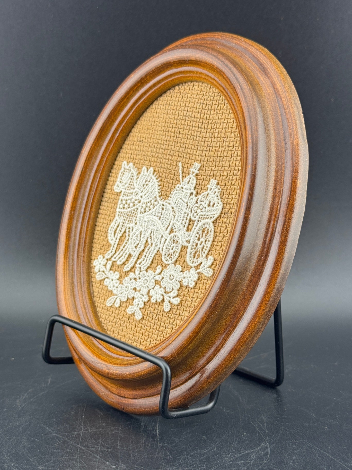 Vintage Bobbin Lace Carriage in Oval Frame