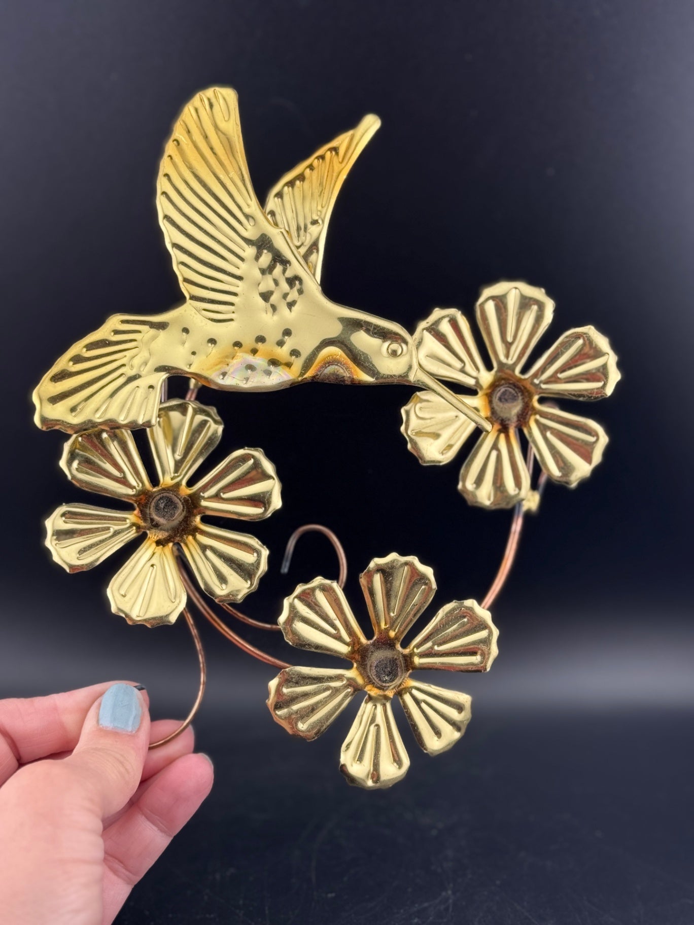 Three-Piece HOMECO Home Interior Brass Hummingbird Wall Hangers
