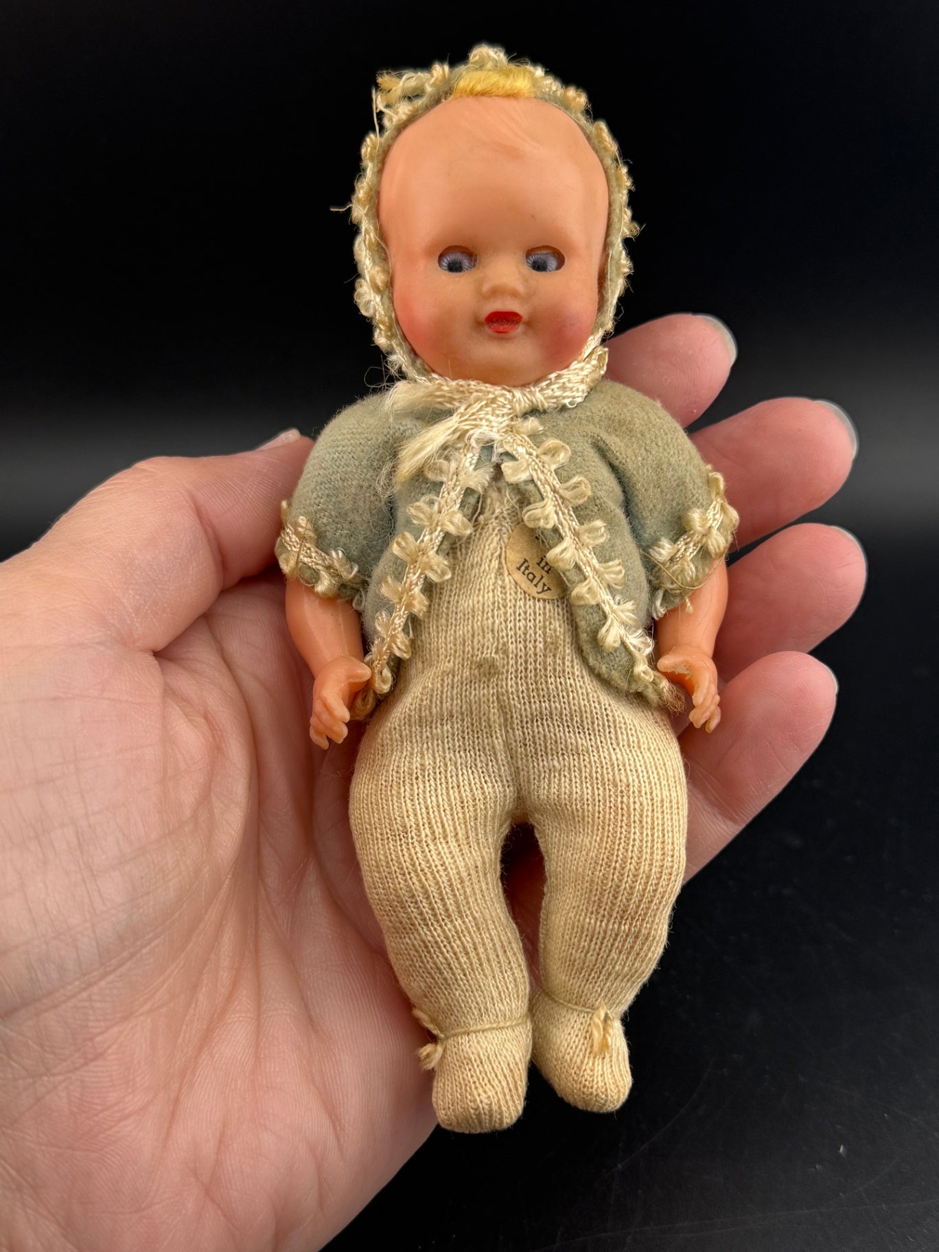 Antique Miniature Baby Doll in Cradle
