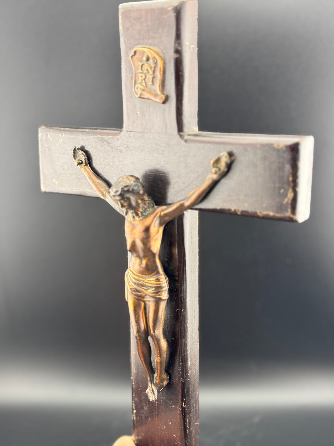Vintage Wooden Crucifix with Metal Jesus