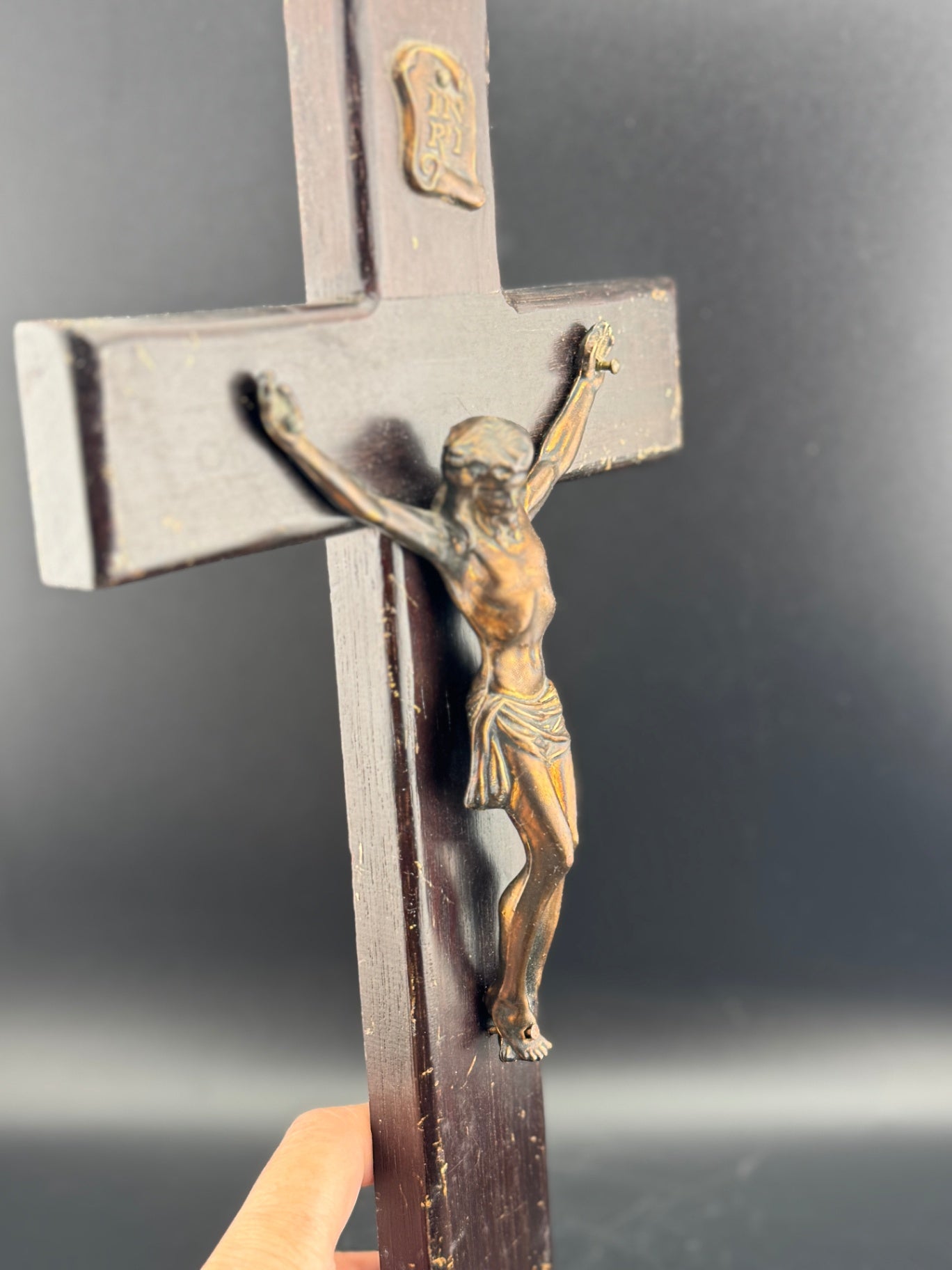 Vintage Wooden Crucifix with Metal Jesus